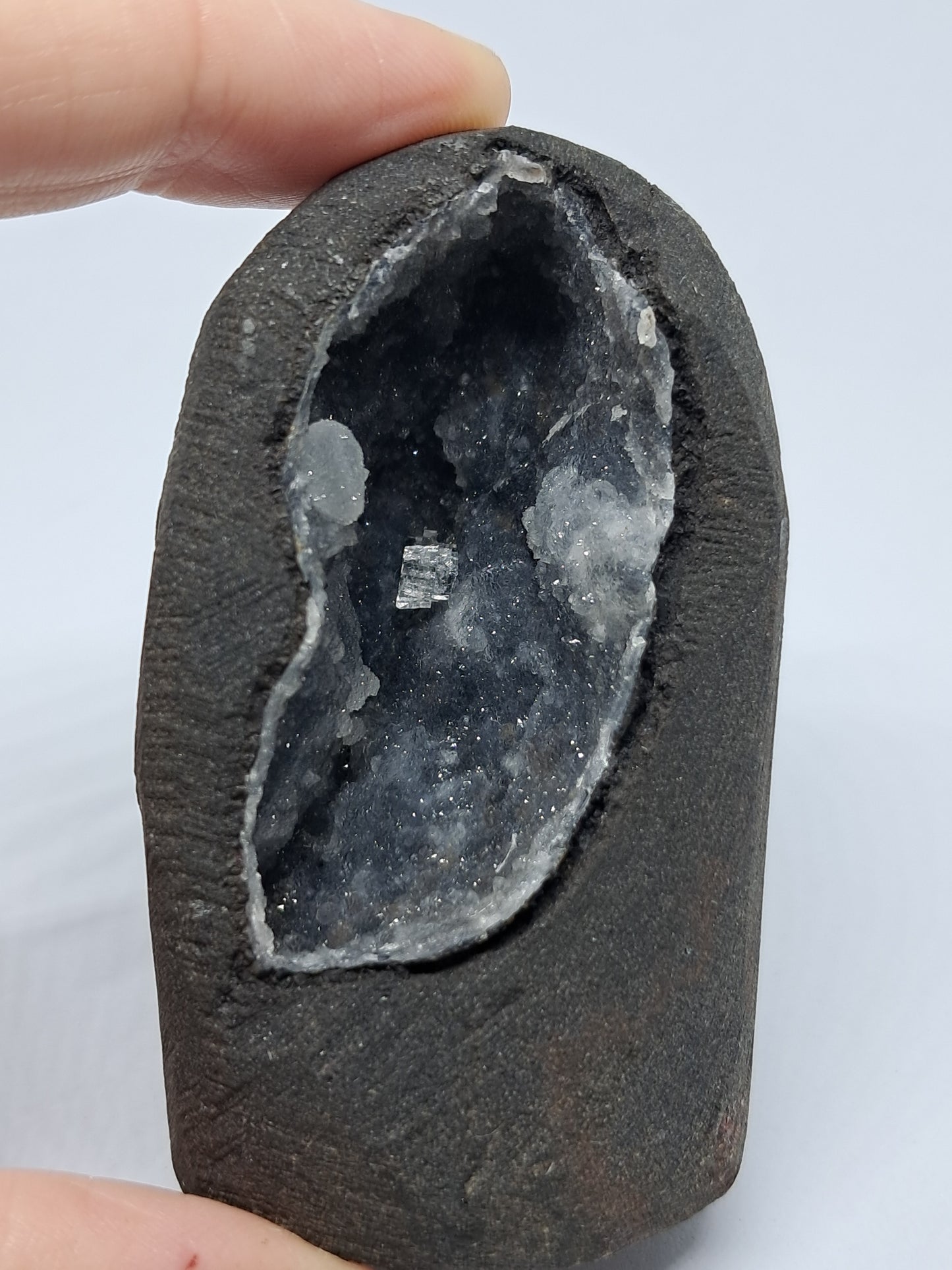 Black Chalcedony with Chabazite in Basalt Geode #BC8