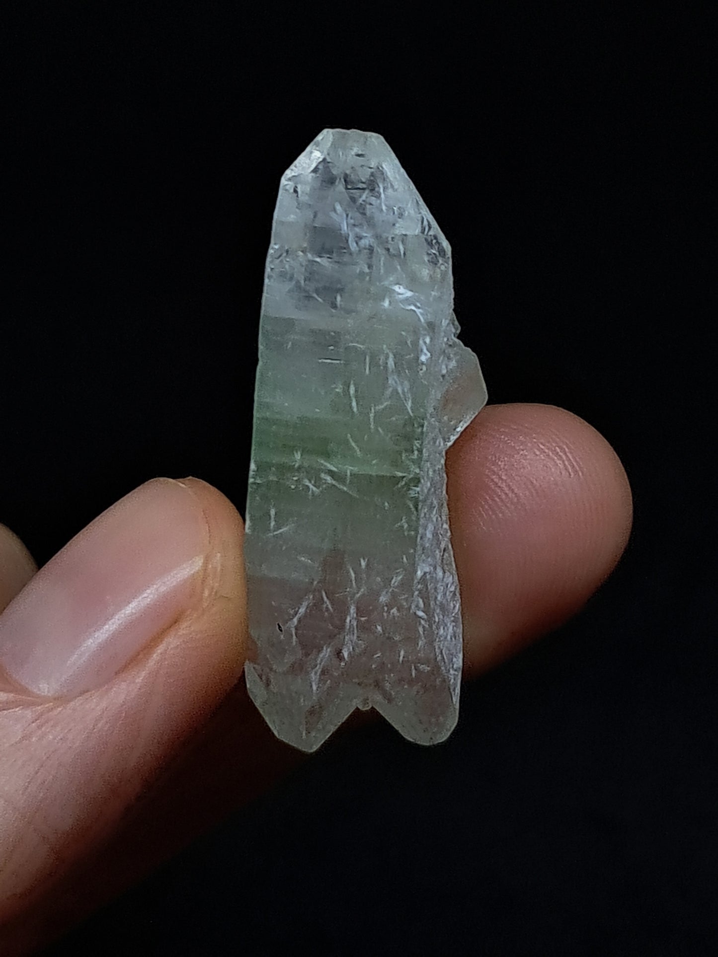 Green Apophyllite Biterminated Point w/ Okenite (Ajanta) Natural Crystal | Mineral Specimen #AP60