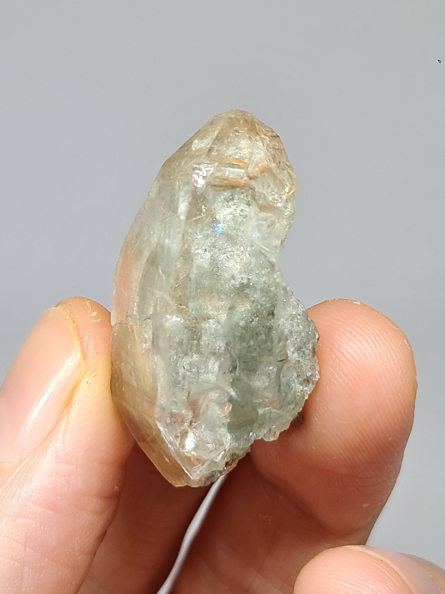Quartz w/ Chlorite and Golden Rutile Inclusions (Kullu) Rough Stone | Natural Crystal Point | Mineral Specimen #CH46