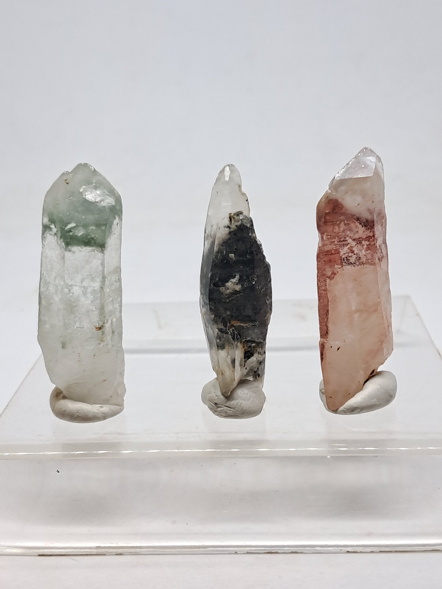Juego de 3 puntas de cuarzo: clorita, turmalina y hematita fantasma | Cristales en bruto | Piedras en bruto #RCS19