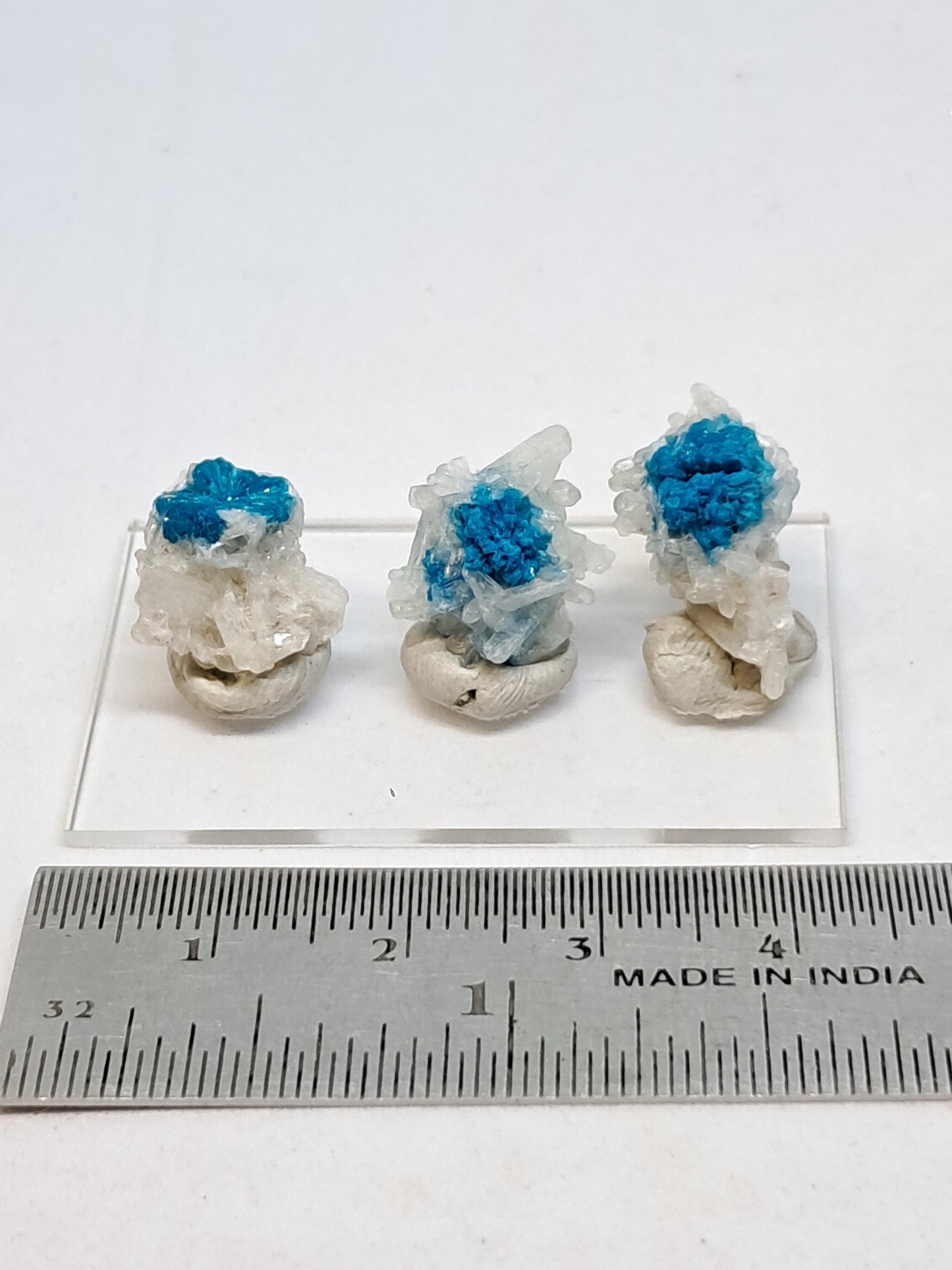 Set of 3 Small Cavansites on Stilbite Matrix (Wagholi) Rough Stone | Natural Crystal | Rare Mineral Specimen #CV39