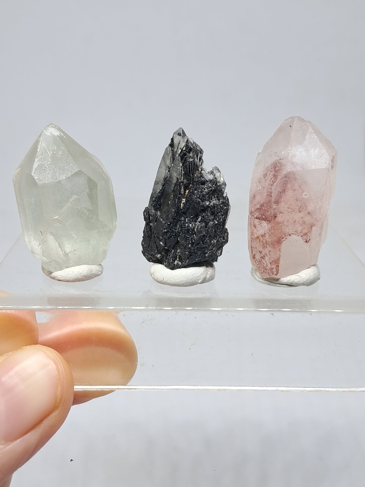 Juego de 3 puntas de cuarzo: clorita, turmalina y hematita fantasma | Cristales en bruto | Piedras en bruto #RCS17