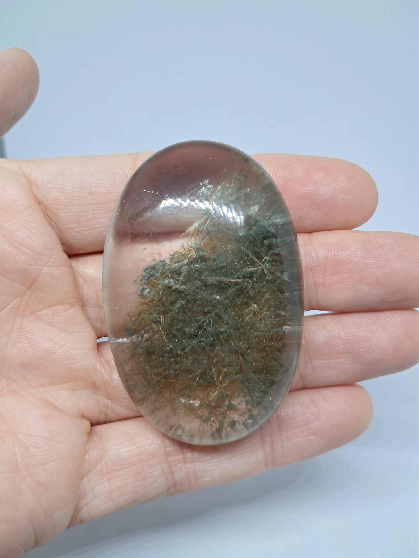 Smokey Rutile and Chlorite Quartz Palmstone #PQ4