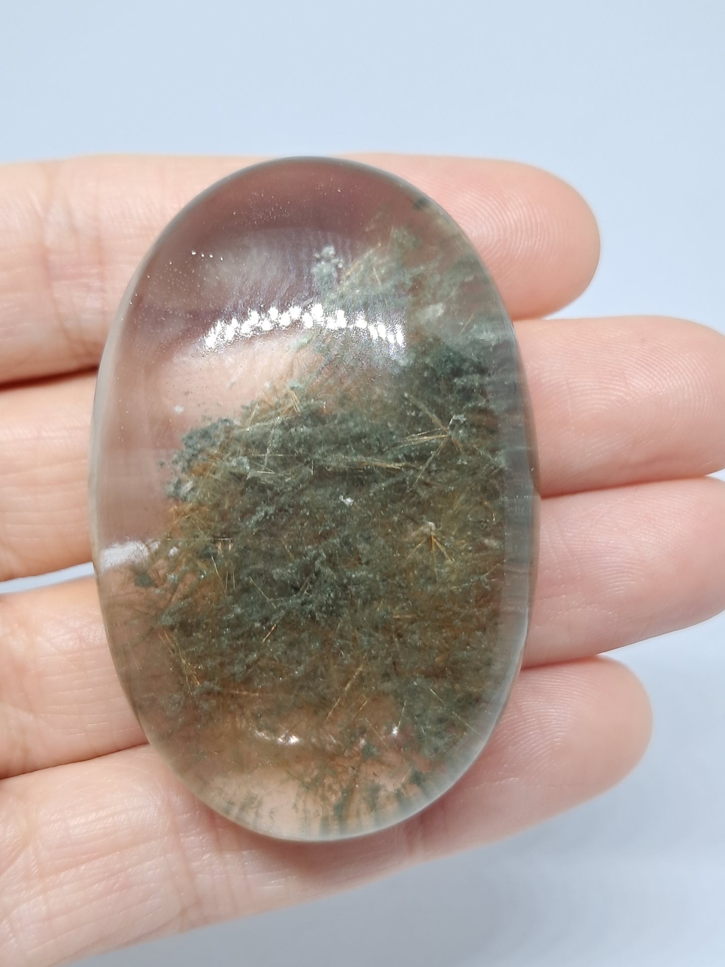 Smokey Rutile and Chlorite Quartz Palmstone #PQ4