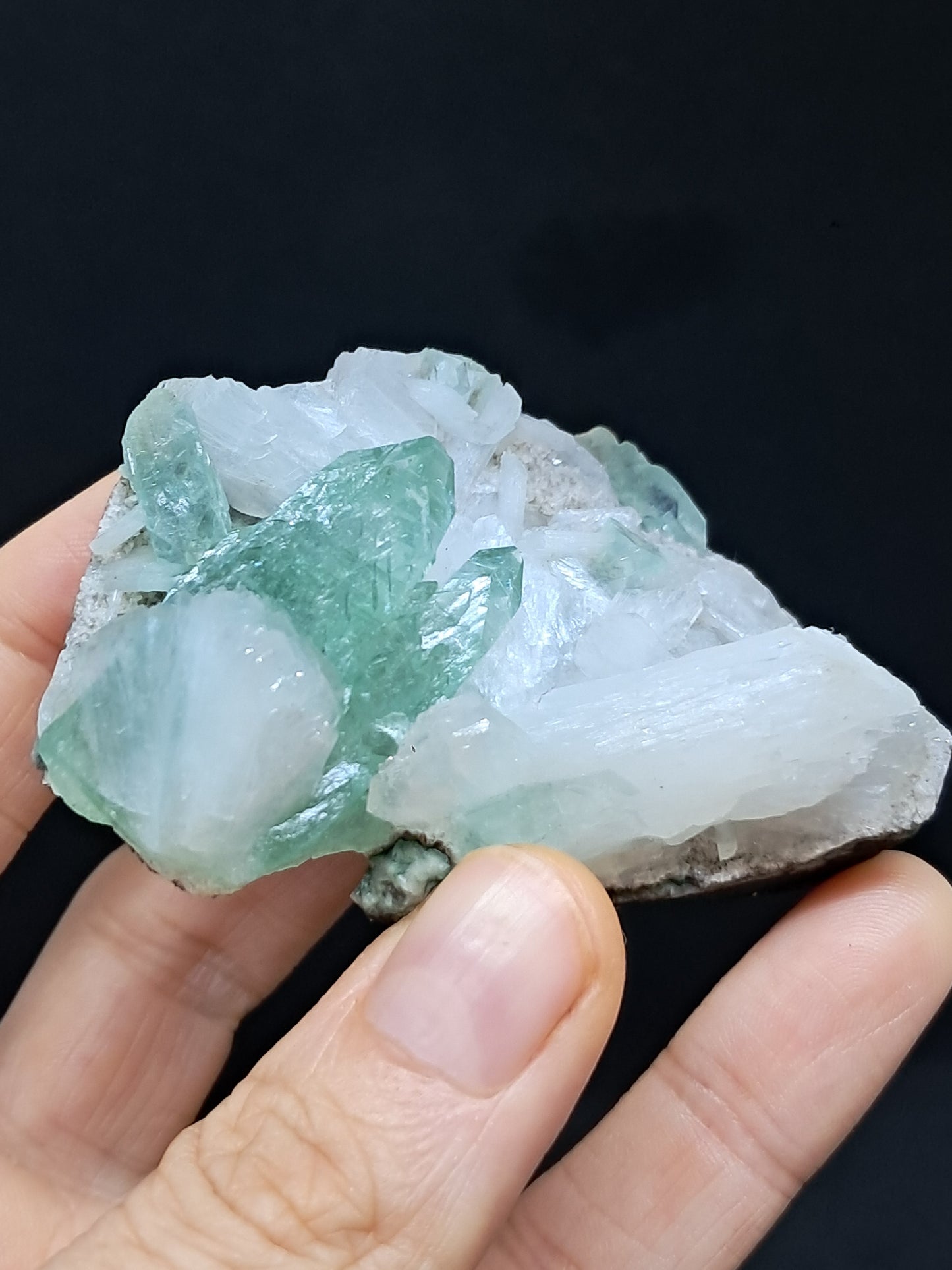 Green Apophyllite (Fluorapophyllite) and Stilbite on matrix #GA2
