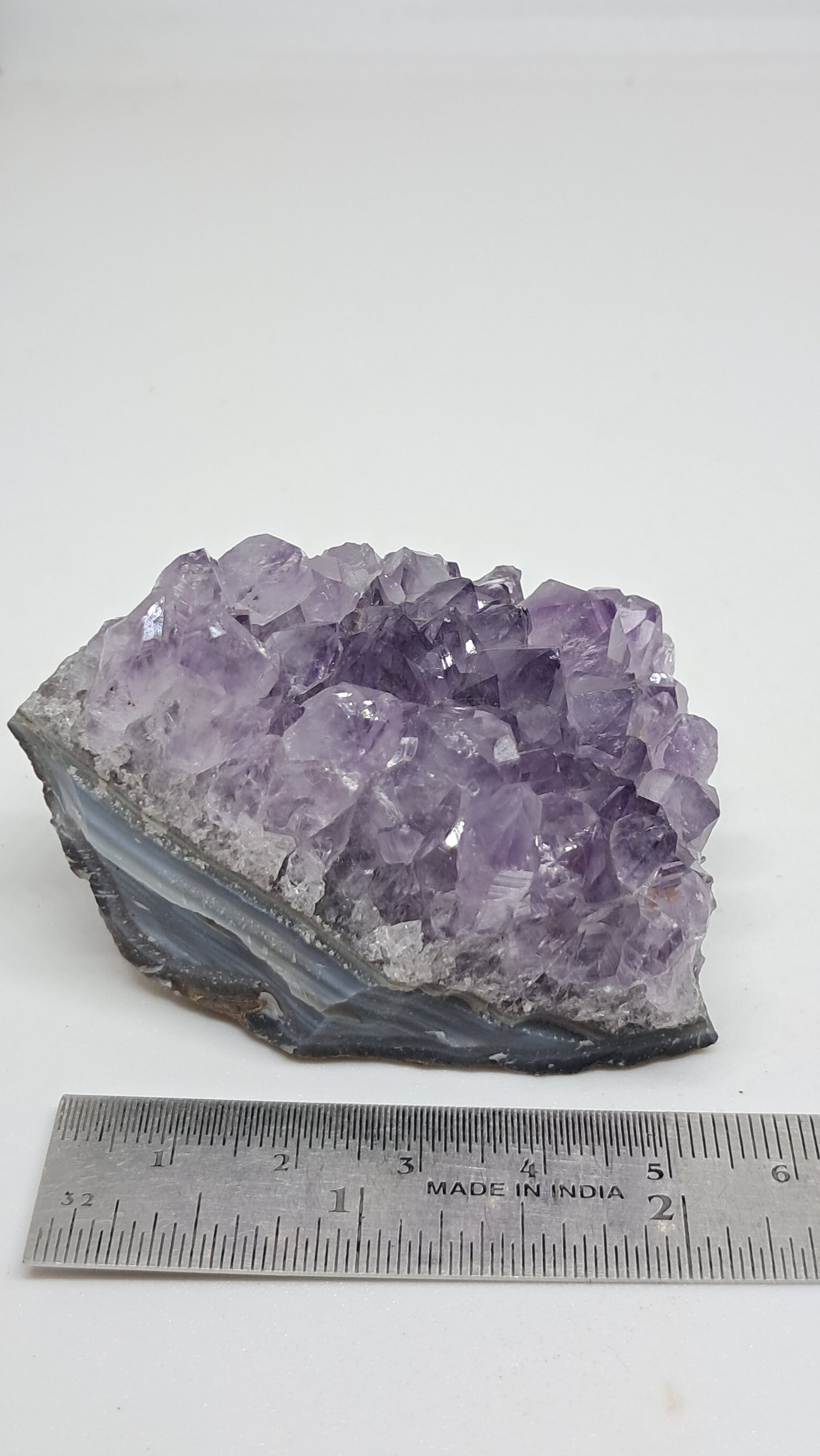 Amethyst Cluster On Banded Agate (Brazil) | Natural Crystal | Mineral Specimen #AMB14