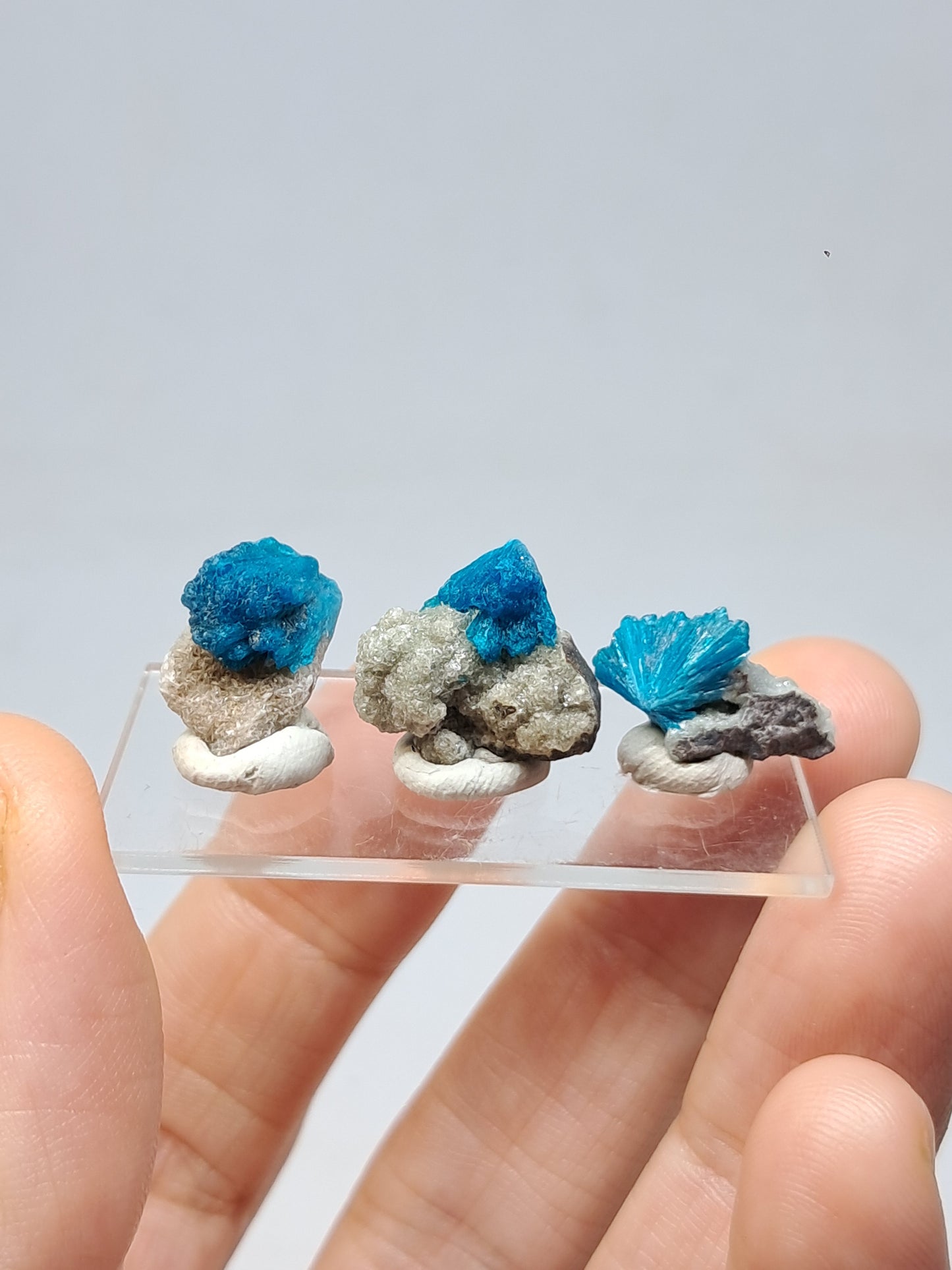 Set of 3 Small Cavansites on Heulandite Matrix (Wagholi) Rough Stone | Natural Crystal | Rare Mineral Specimen #CV38