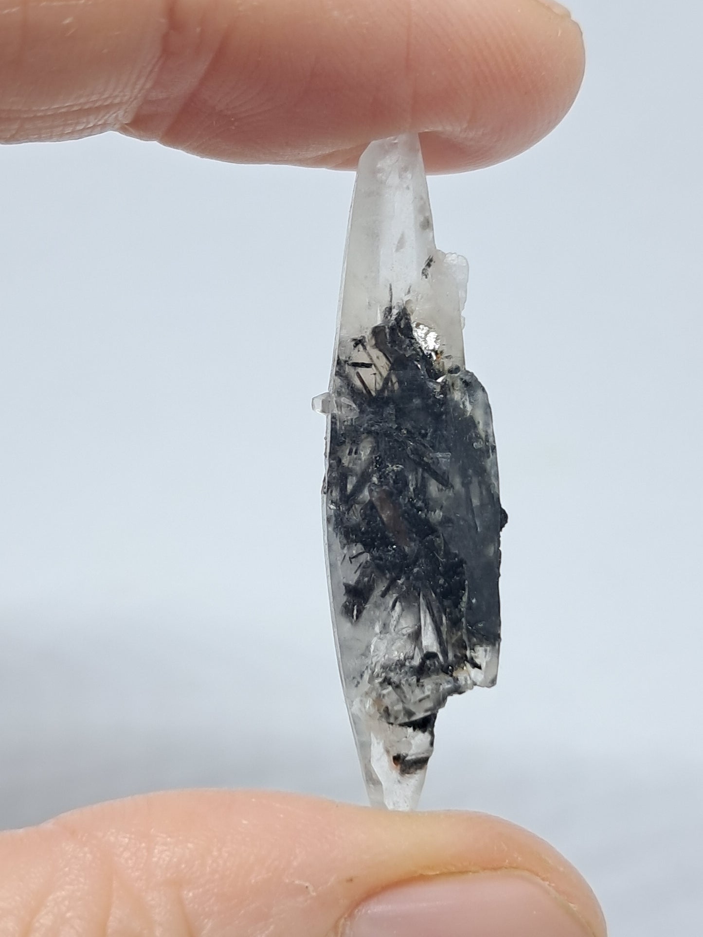 Tourmalinated Quartz biterminated point (Non-precious natural stone) #TQ16