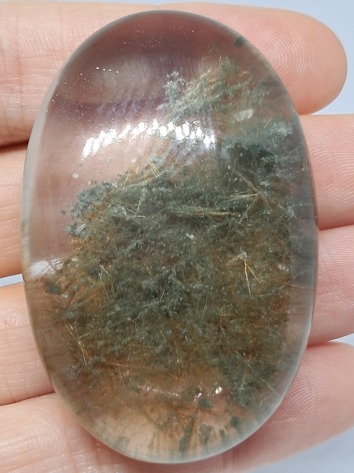 Smokey Rutile and Chlorite Quartz Palmstone #PQ4