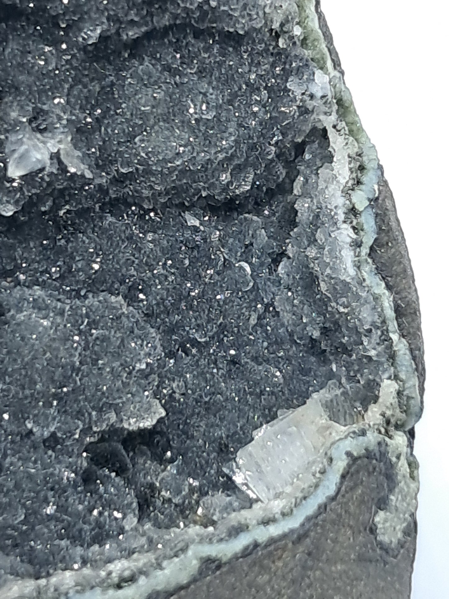Black Chalcedony with Chabazite in Basalt Geode (Non-precious mineral) #BC3