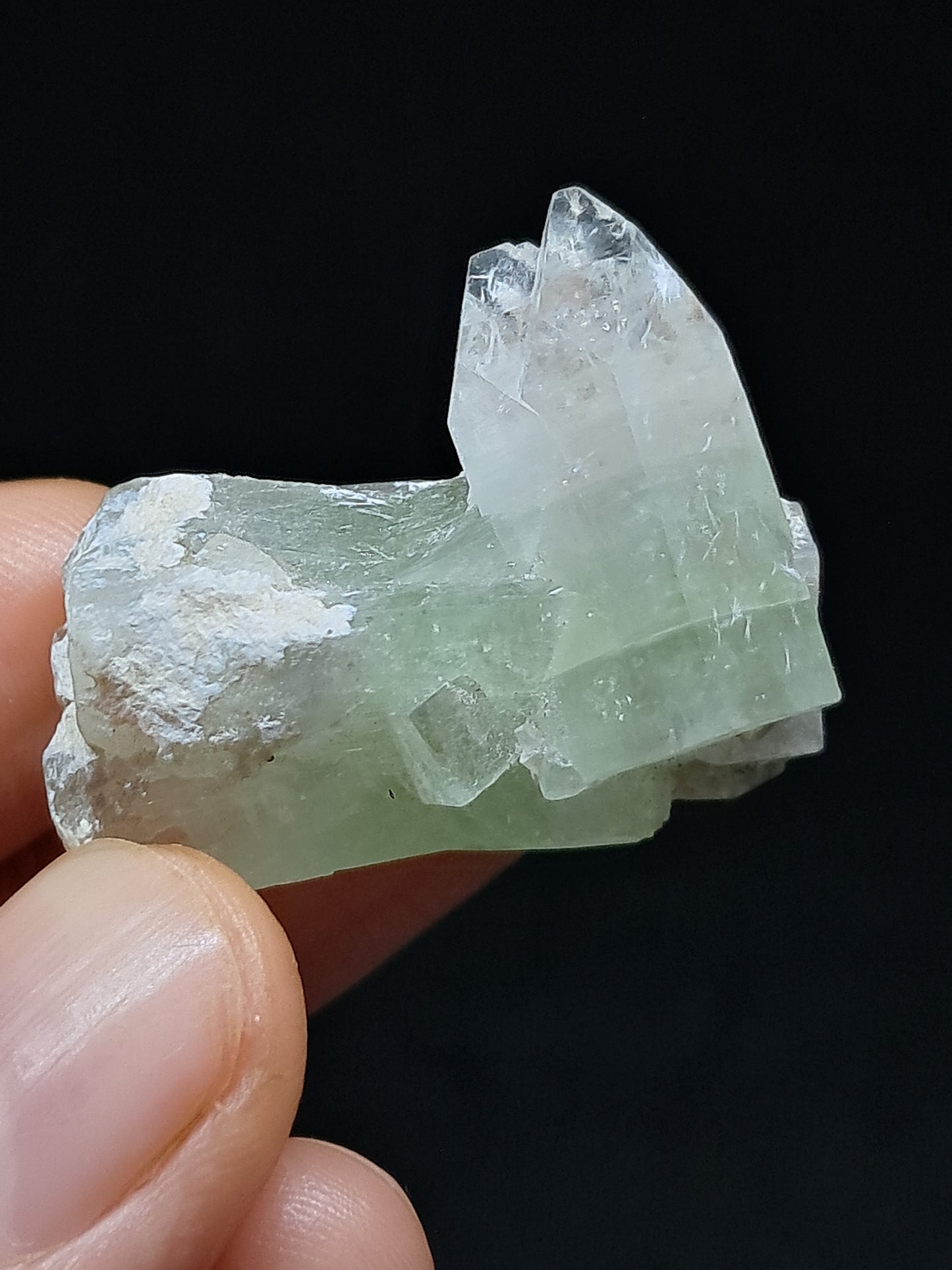 Green Apophyllite Crystal w/ Okenite (Ajanta) Natural Point | Mineral Specimen #AP62