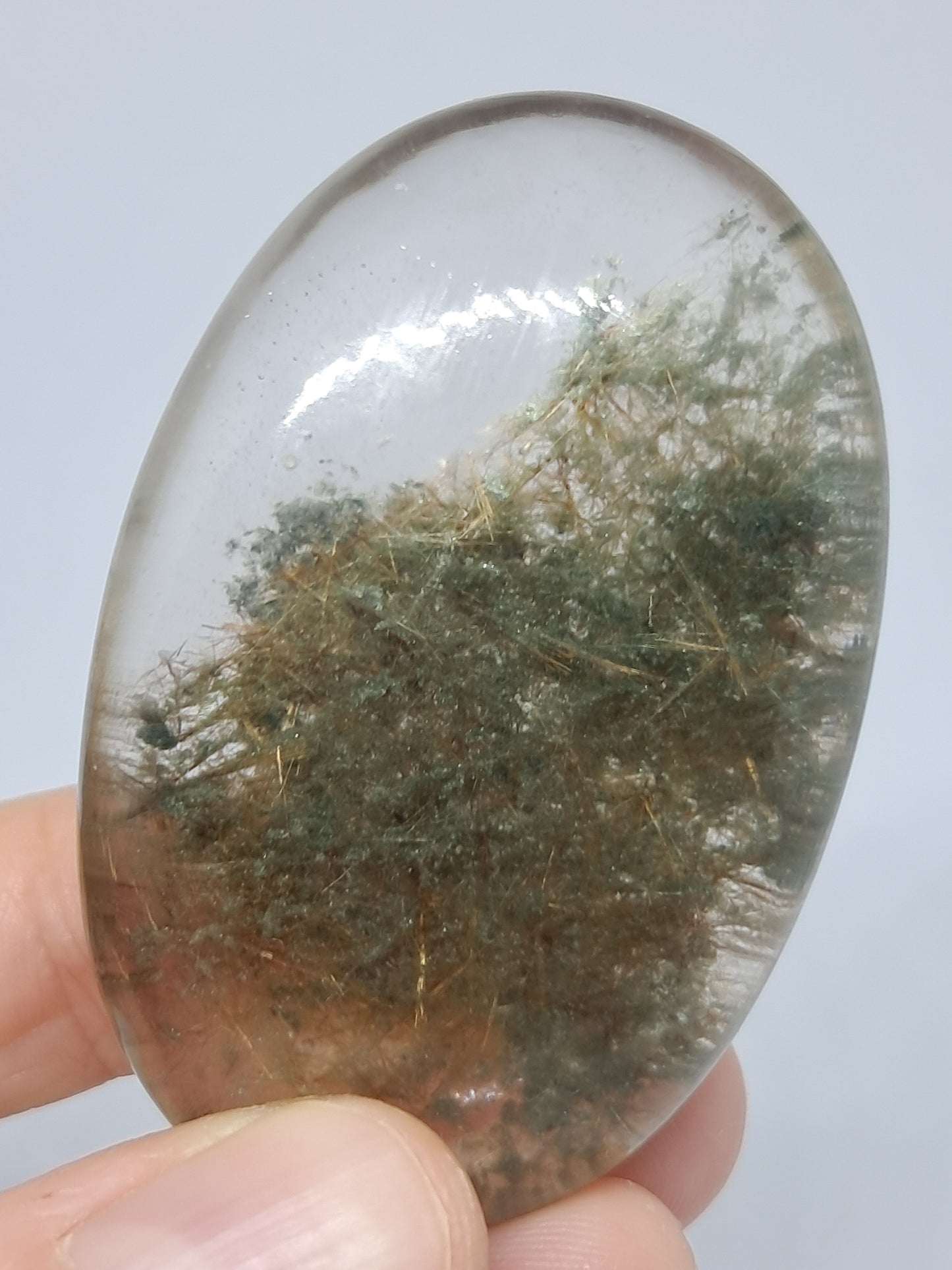 Smokey Rutile and Chlorite Quartz Palmstone #PQ4
