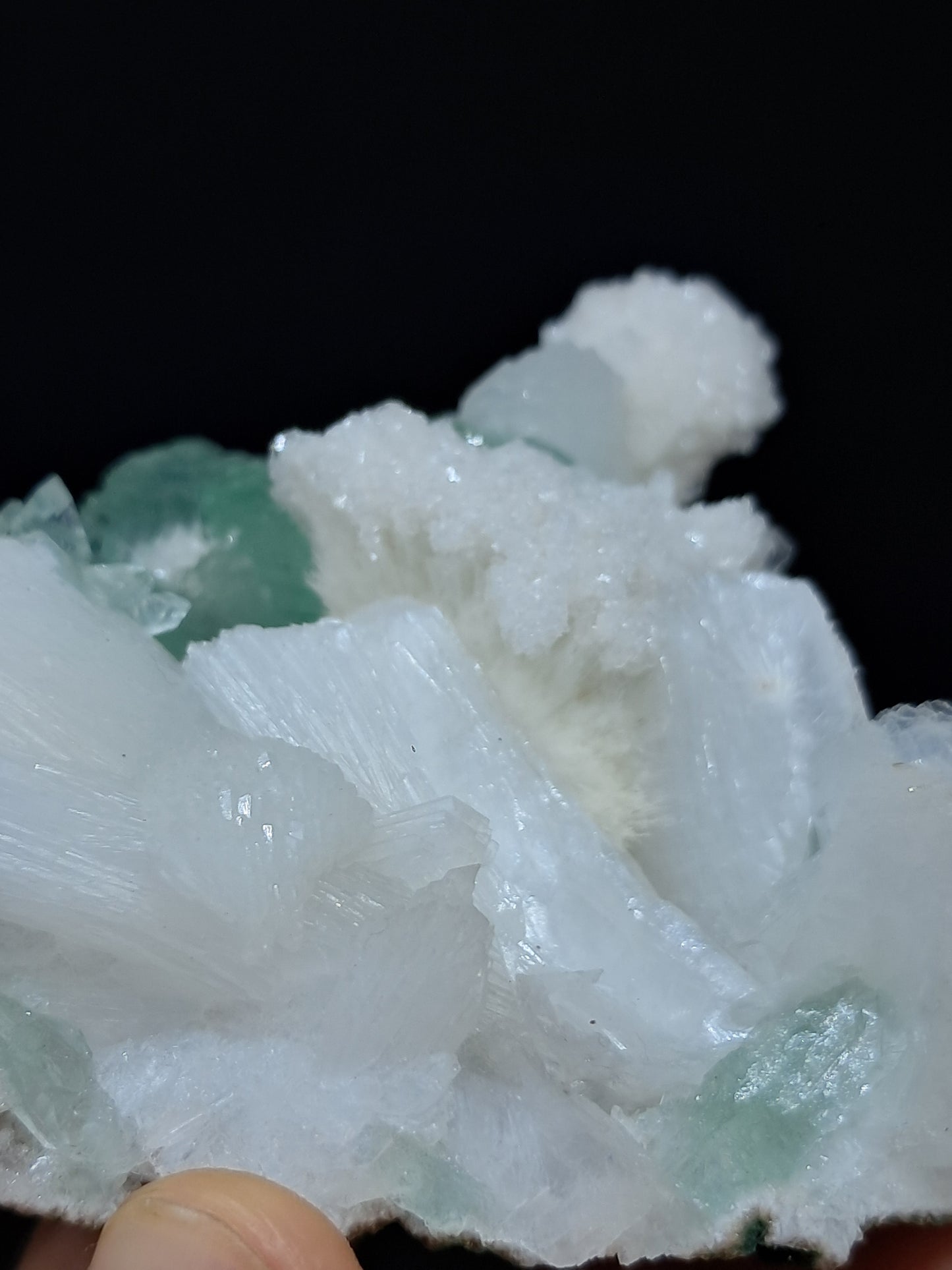 Green Apophyllite (Fluorapophyllite) and Mordenite on Stilbite #GA3
