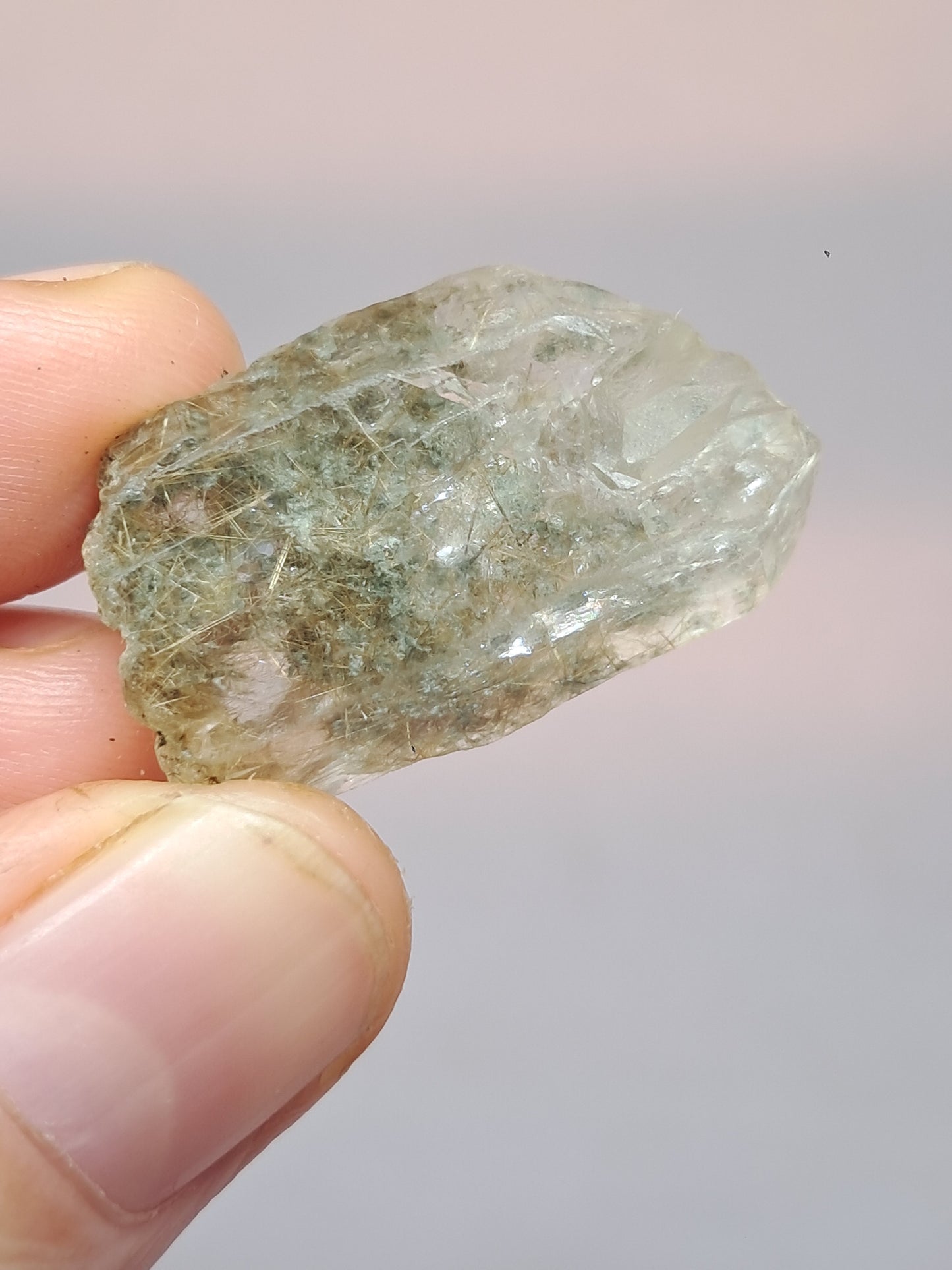 Quartz w/ Chlorite and Golden Rutile Inclusions (Kullu) Rough Stone | Natural Crystal Point | Mineral Specimen #CH45