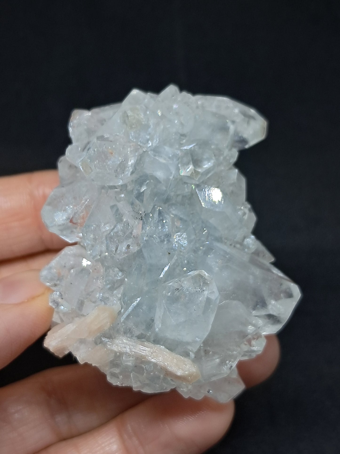 Clear Apophyllite Stalactite w/ Stilbite (Ajanta) Natural Crystal | Mineral Specimen #AP15