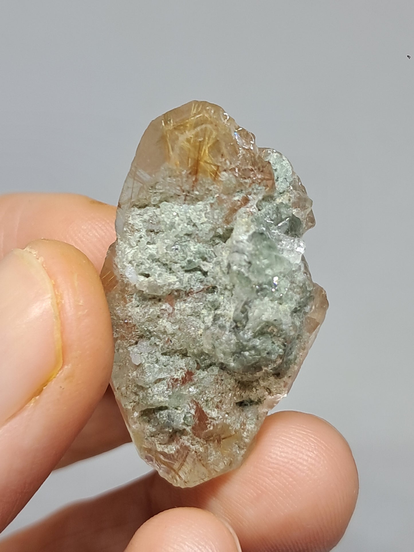 Quartz w/ Chlorite and Golden Rutile Inclusions (Kullu) Rough Stone | Natural Crystal Point | Mineral Specimen #CH46