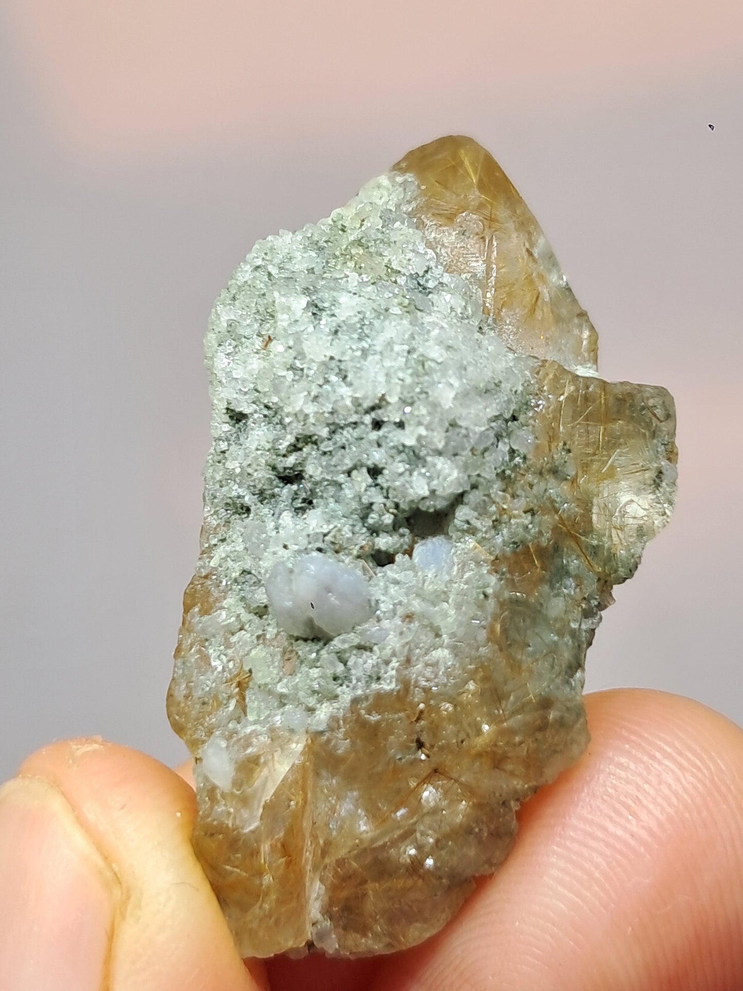 Quartz w/ Chlorite and Golden Rutile Inclusions (Kullu) Rough Stone | Natural Crystal Point | Mineral Specimen #CH42