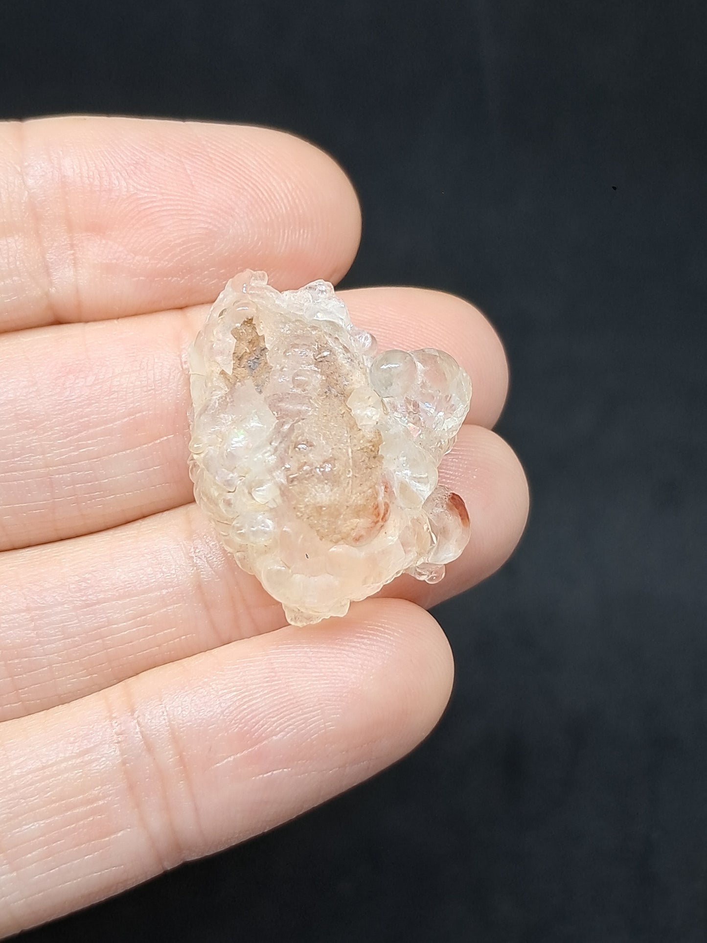 Ópalo hialita (México), piedra cristalina en bruto reactiva a los rayos UV | Ejemplar mineral n.° OH6