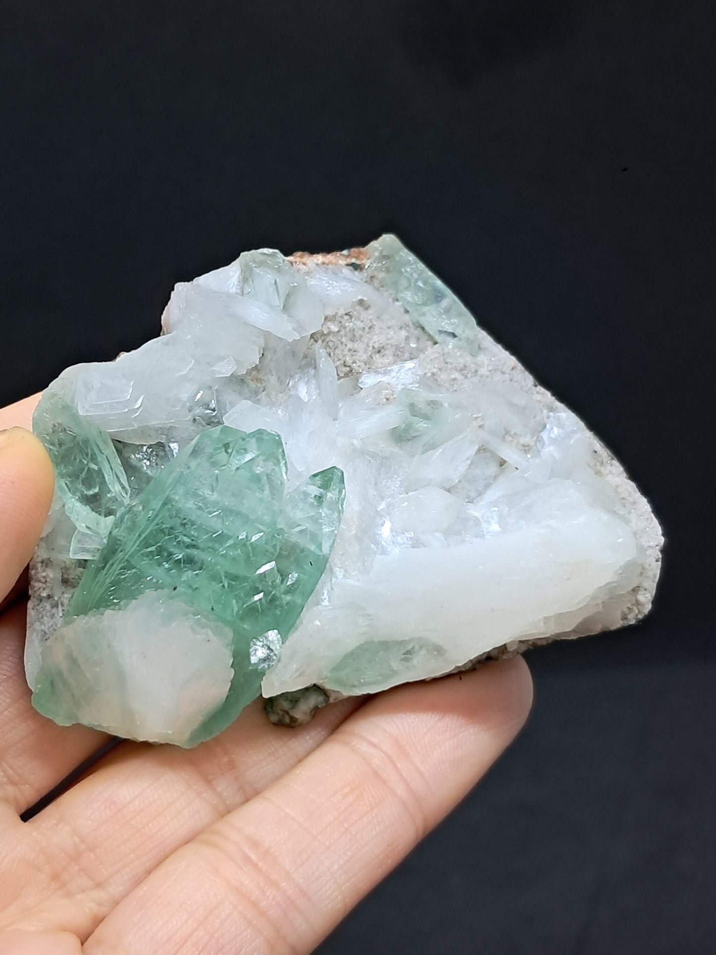 Green Apophyllite (Fluorapophyllite) and Stilbite on matrix #GA2