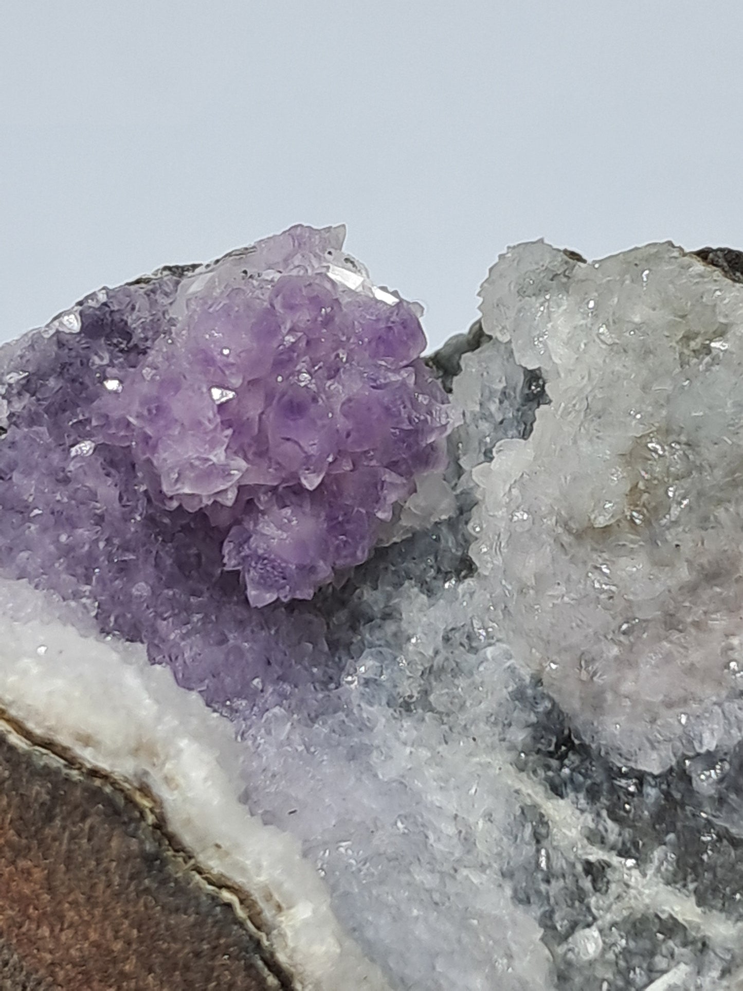 "Dog tooth" Amethyst on Chalcedony in Basalt Geode (Non-precious mineral) #DTA1