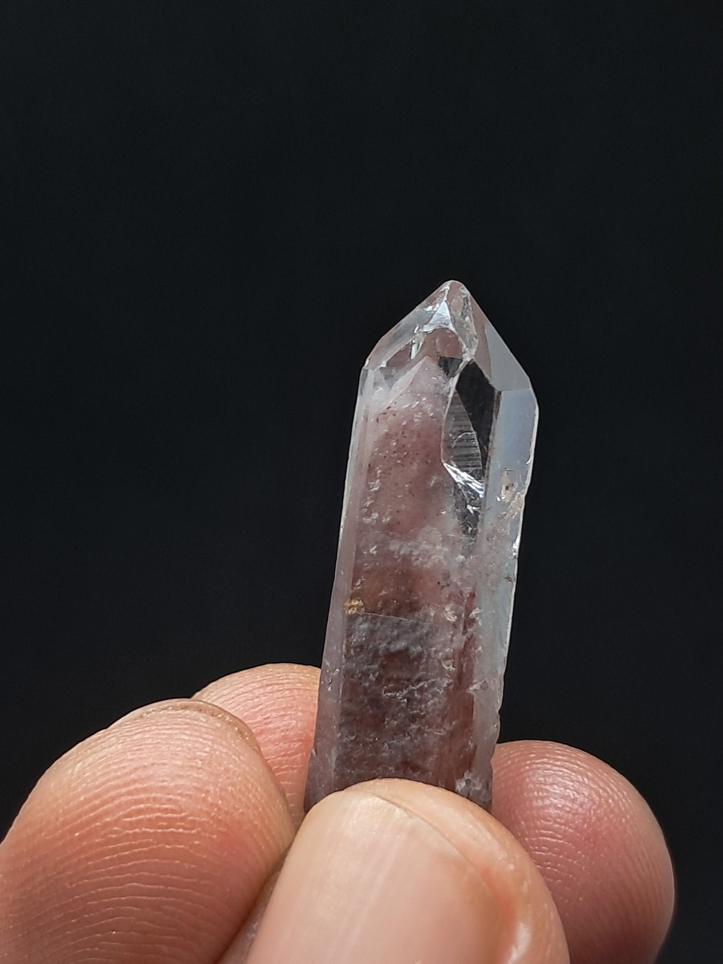 Cuarzo fantasma hematita (Telangana) Punta de cristal natural | Ejemplar mineral n.° HPQ33