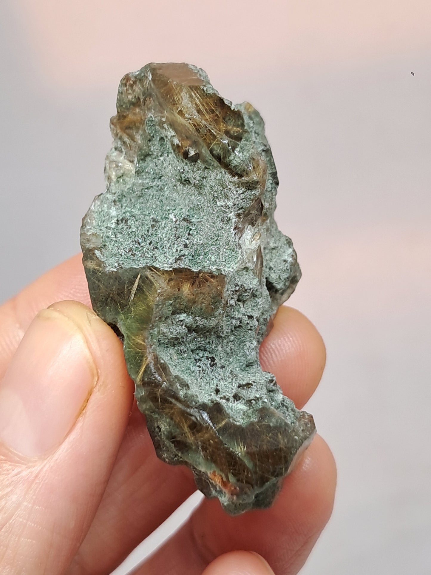 Quartz w/ Chlorite and Golden Rutile Inclusions (Kullu) Rough Stone | Natural Crystal Point | Mineral Specimen #CH43