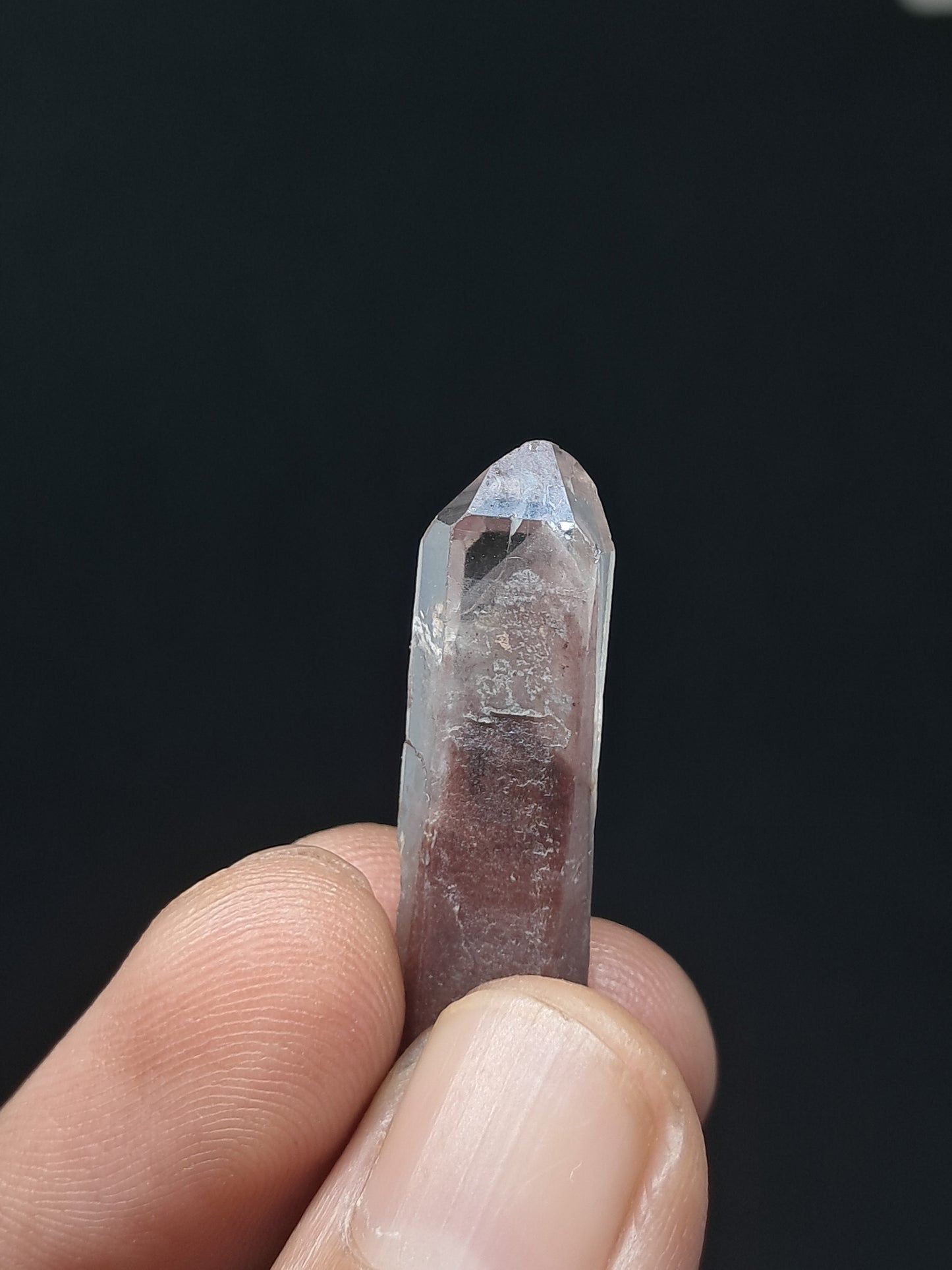 Cuarzo fantasma hematita (Telangana) Punta de cristal natural | Ejemplar mineral n.° HPQ33