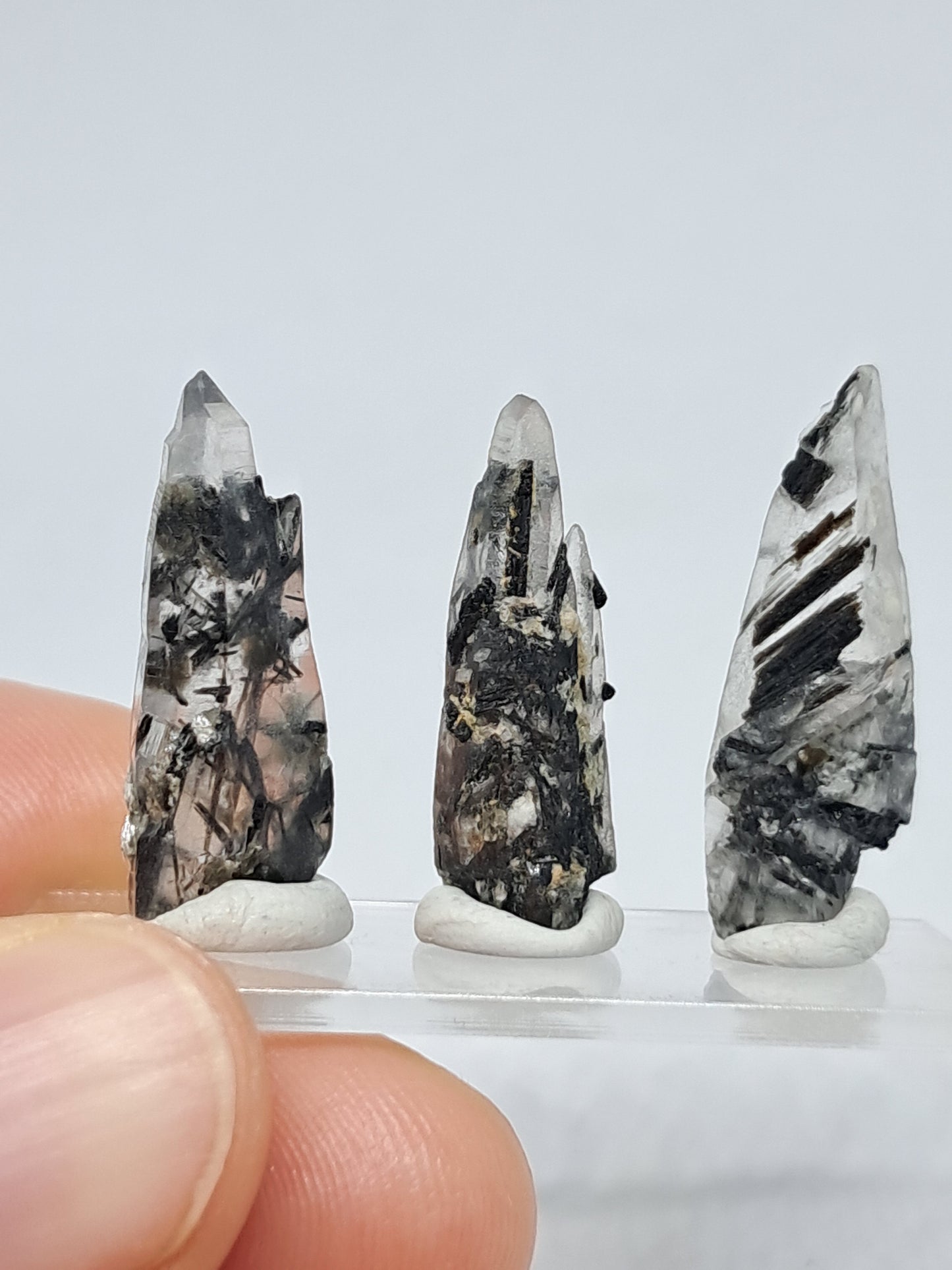 Set of 3 Tourmalinated Quartz - natural crystal points #TQ11