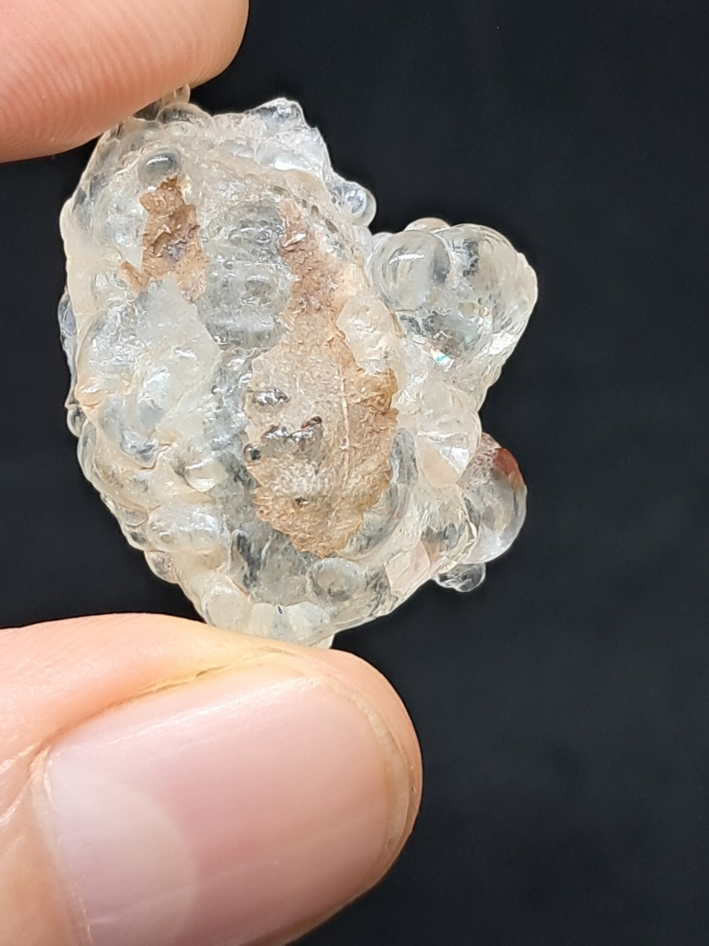 Ópalo hialita (México), piedra cristalina en bruto reactiva a los rayos UV | Ejemplar mineral n.° OH6