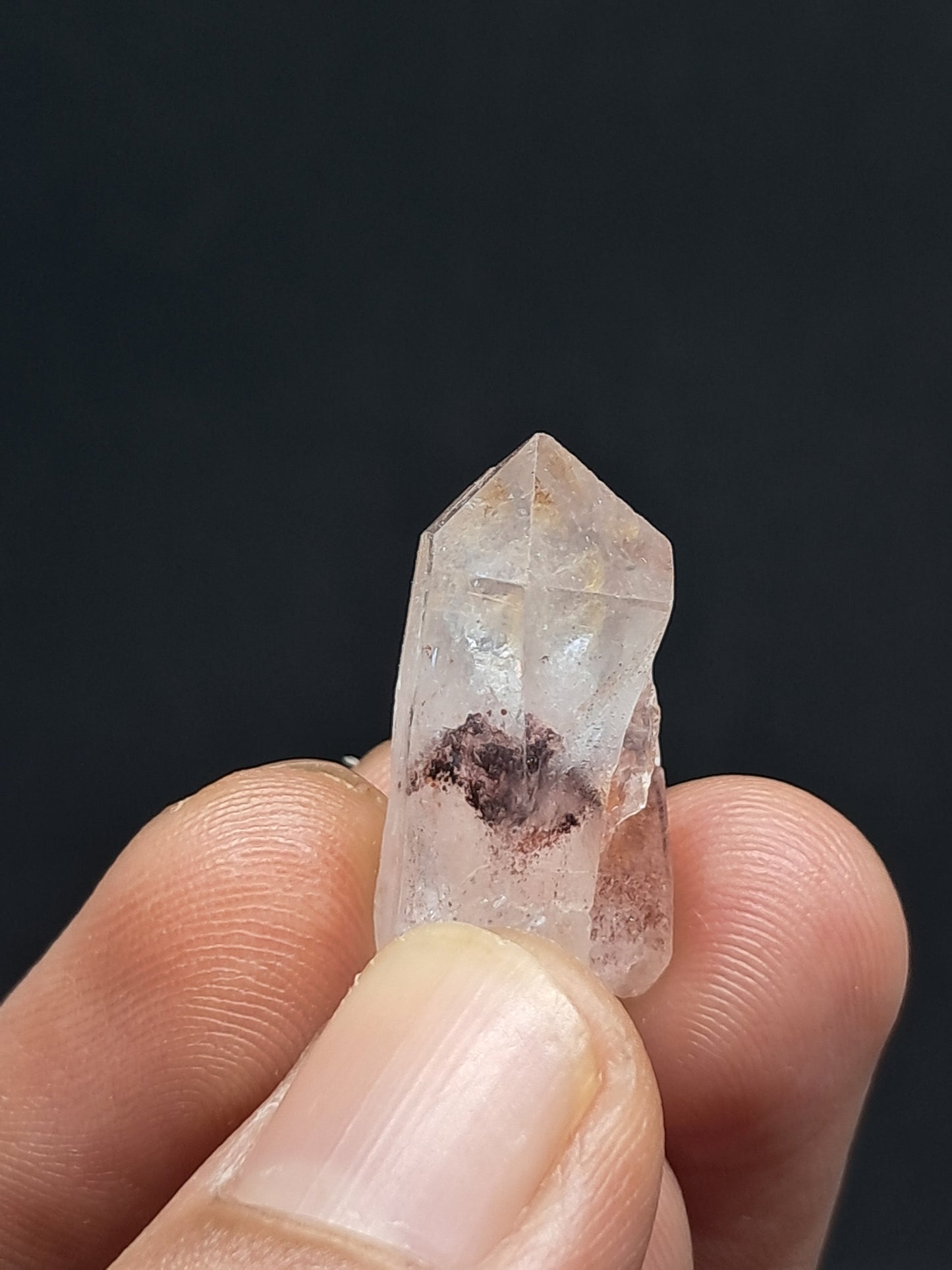 Cuarzo fantasma hematita (Telangana) | Cristal natural | Puntas fusionadas | Ejemplar mineral n.° HPQ42