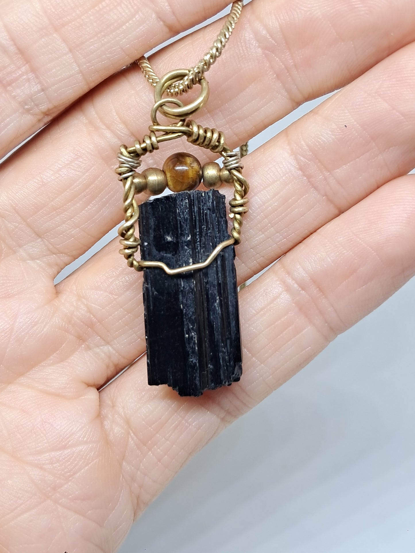 Black Tourmaline w/ Tiger's Eye Bead | Handmade Pendant | Handcrafted Jewelry | Necklace | Unisex #JL32