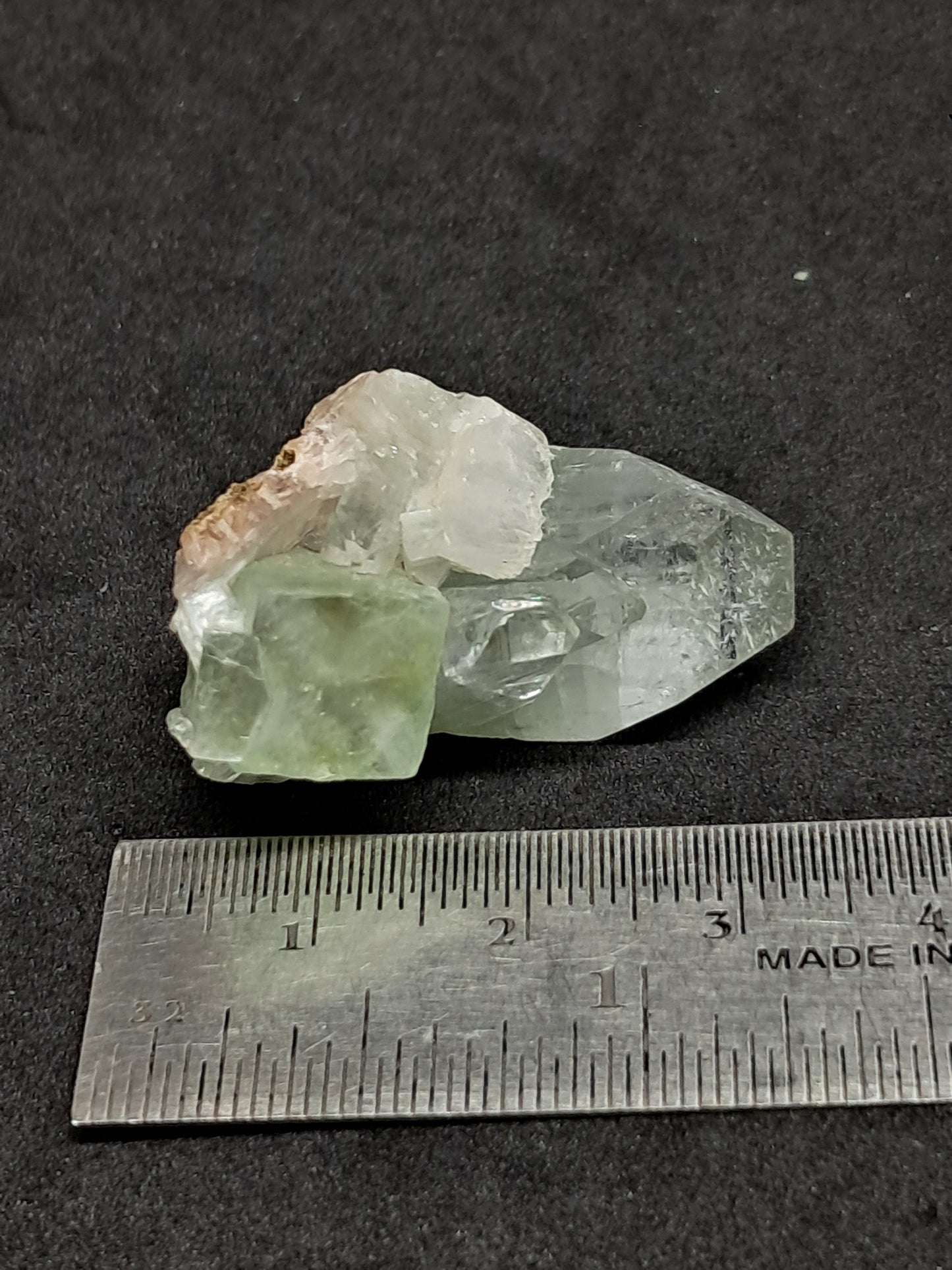 Green Apophyllite Point w/ Okenite and Stilbite (Ajanta) Natural Crystal | Mineral Specimen #AP61