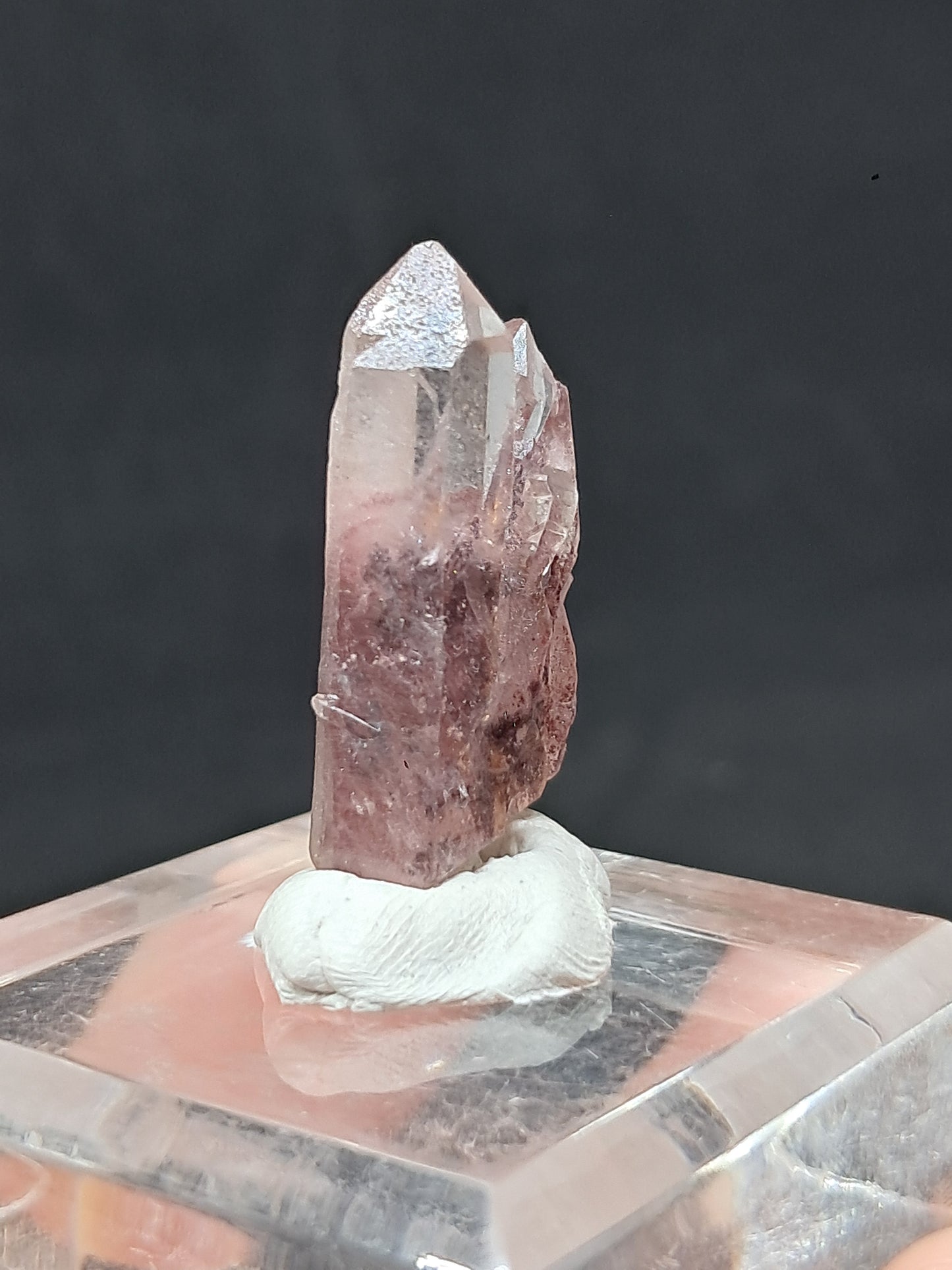 Punta de cristal natural de cuarzo fantasma hematita (Telangana) | Ejemplar mineral n.° HPQ17