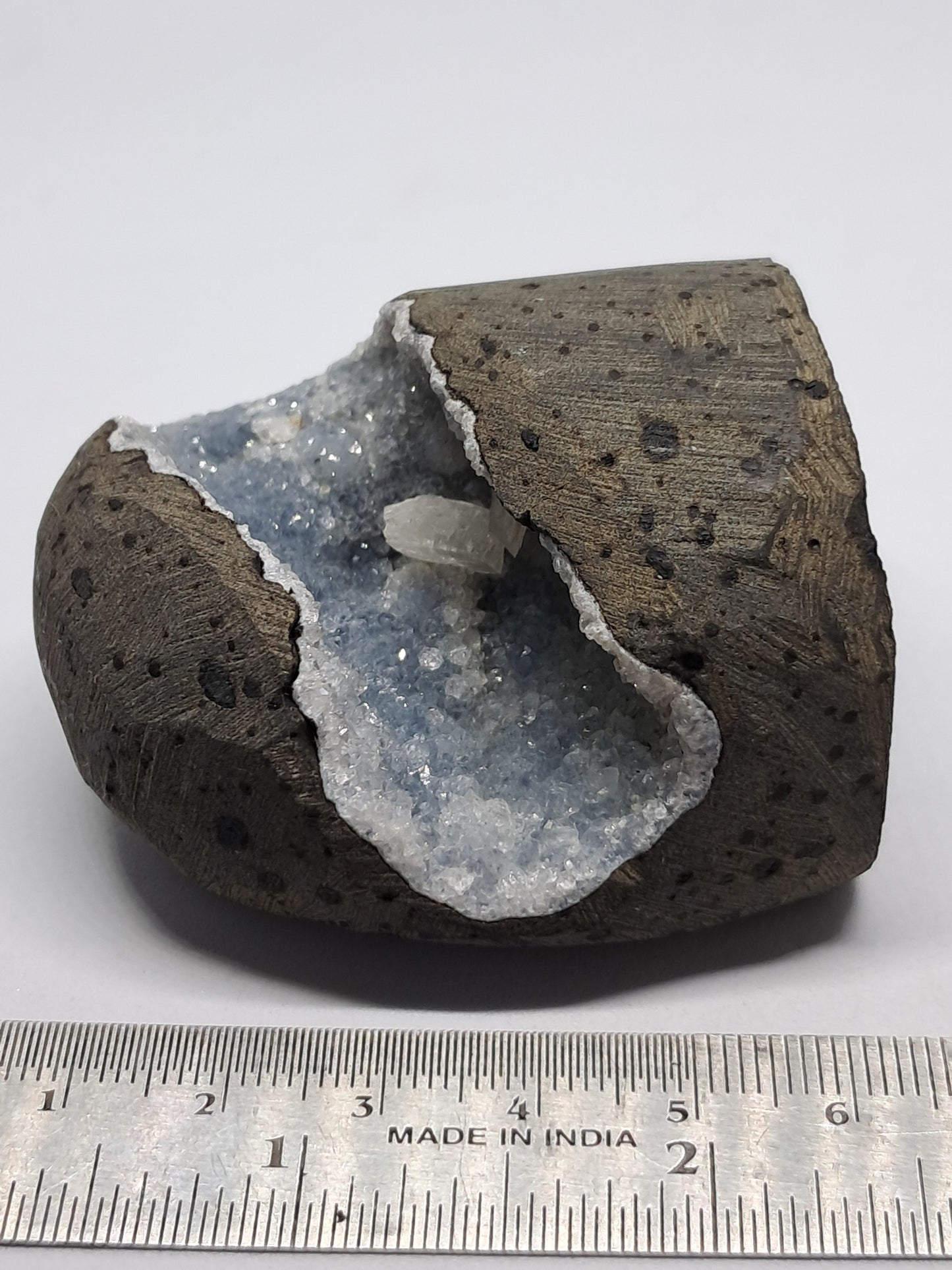 Blue Chalcedony with Chabazite in Basalt Geode (Non-precious mineral) #BC5