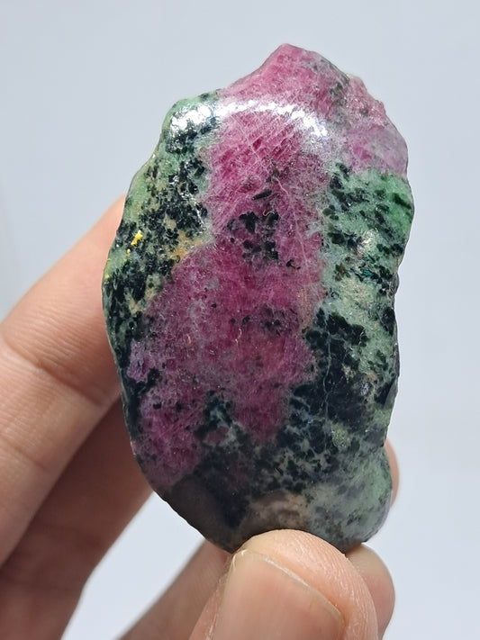 Ruby Zoisite w/ Hornblende (Tanzania) Rough Stone | One Side Polished | Natural Crystal #RZ2