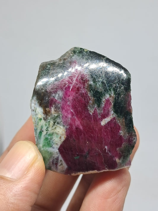 Ruby Zoisite w/ Hornblende (Tanzania) Rough Stone | One Side Polished | Natural Crystal #RZ4