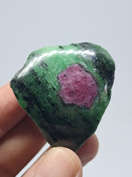 Ruby Zoisite w/ Hornblende (Tanzania) Rough Stone | One Side Polished | Natural Crystal #RZ5