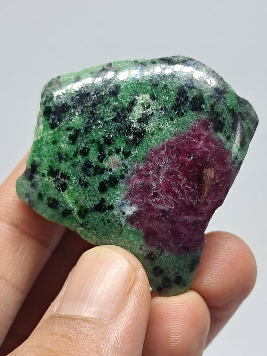 Ruby Zoisite w/ Hornblende (Tanzania) Rough Stone | One Side Polished | Natural Crystal #RZ6