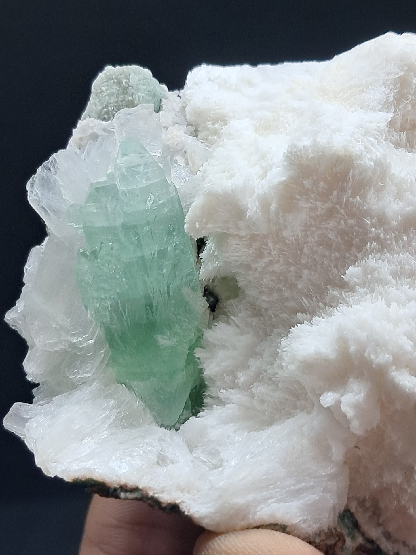 Green Apophyllite (Fluorapophyllite) with Stilbite on Mordenite #GA13