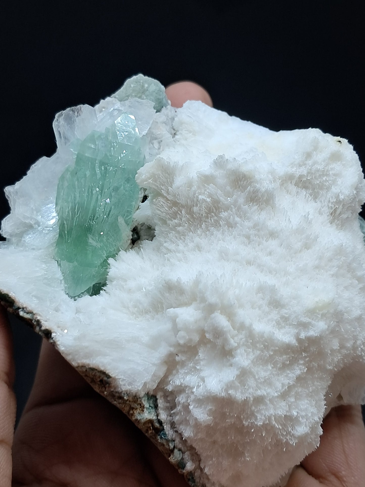 Green Apophyllite (Fluorapophyllite) with Stilbite on Mordenite #GA13