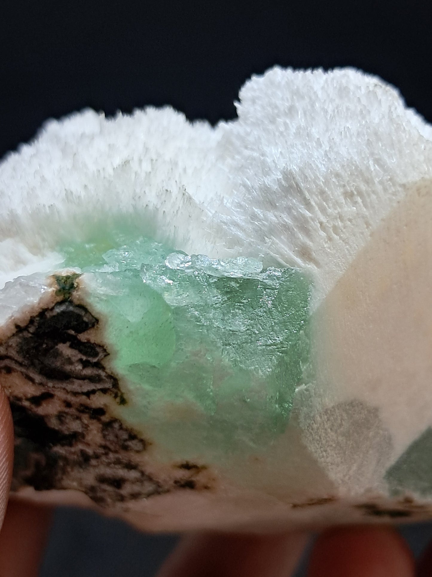 Green Apophyllite (Fluorapophyllite) with Stilbite on Mordenite #GA13