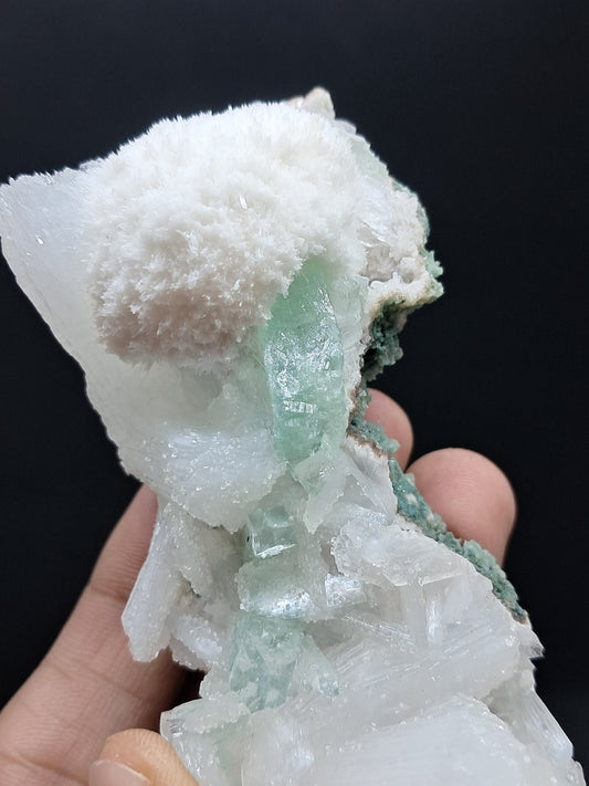 Green Apophyllite (Fluorapophyllite) with Stilbite, Mordenite and UV-reactive Calcites #GA6