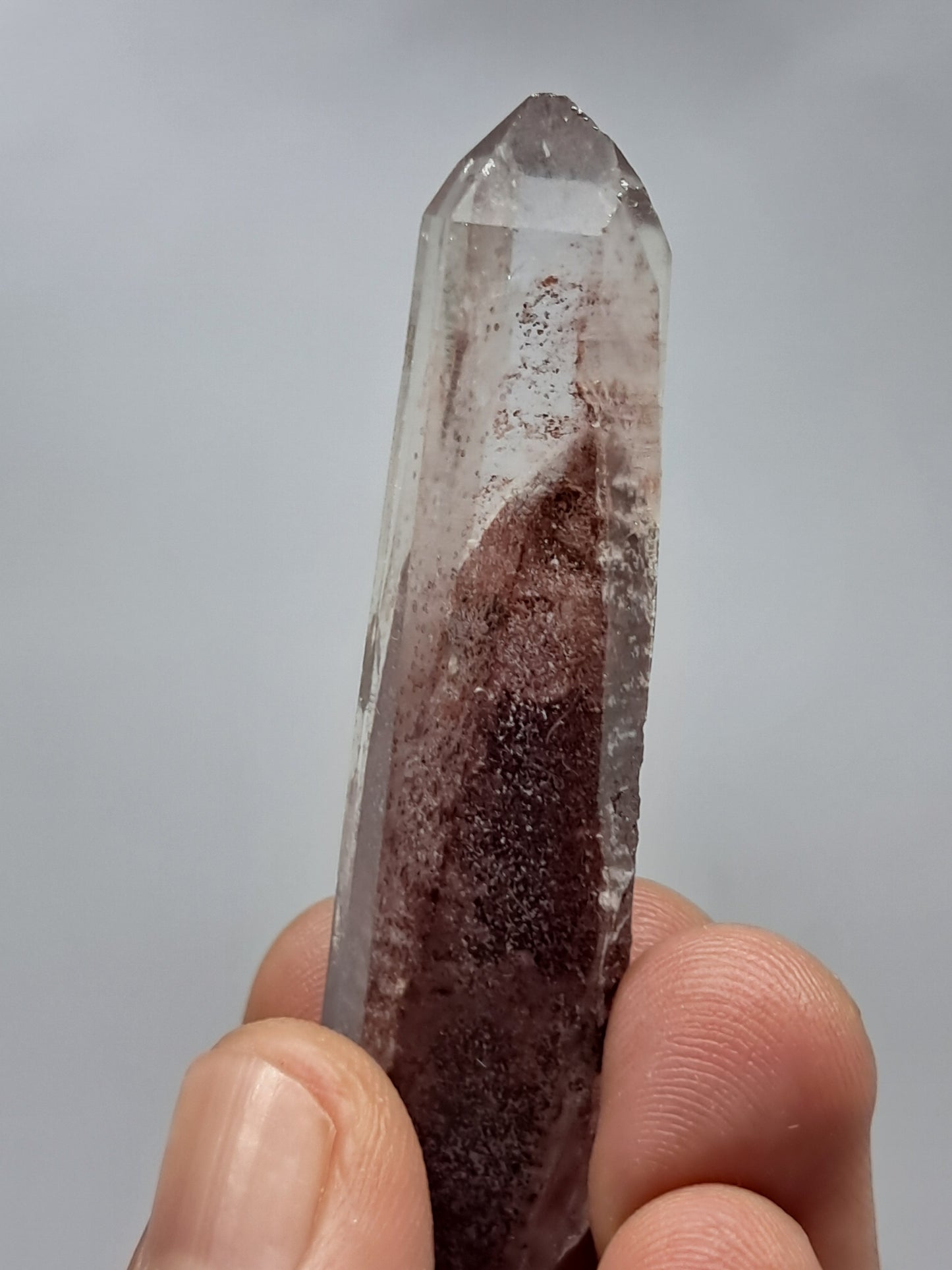 Cuarzo hematita con múltiples fantasmas (Telangana), punta de cristal natural | Ejemplar mineral n.° HPQ1