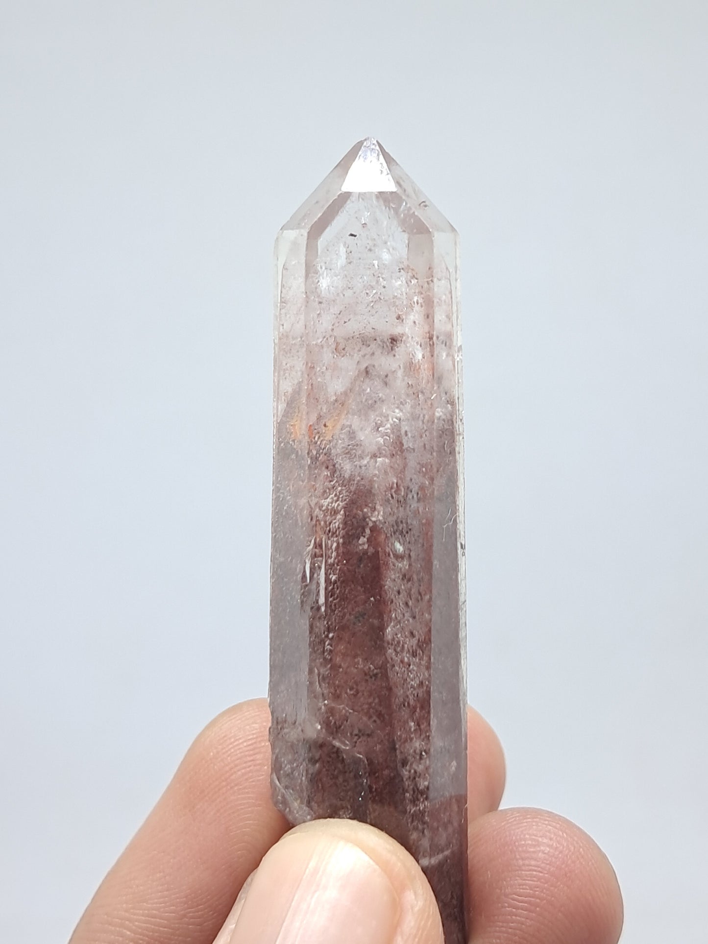 Cuarzo hematita con múltiples fantasmas (Telangana), punta de cristal natural | Ejemplar mineral n.° HPQ1