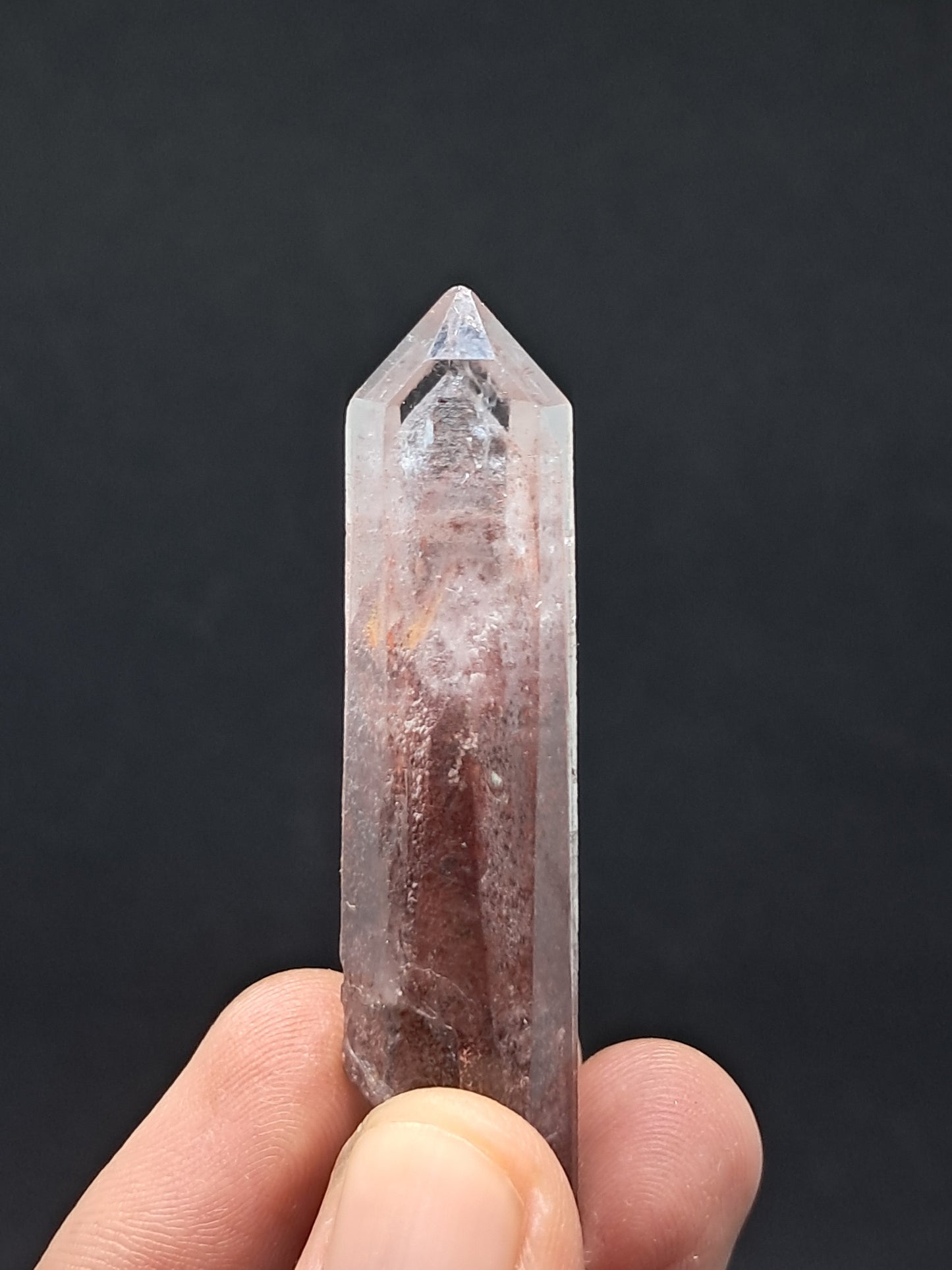 Cuarzo hematita con múltiples fantasmas (Telangana), punta de cristal natural | Ejemplar mineral n.° HPQ1