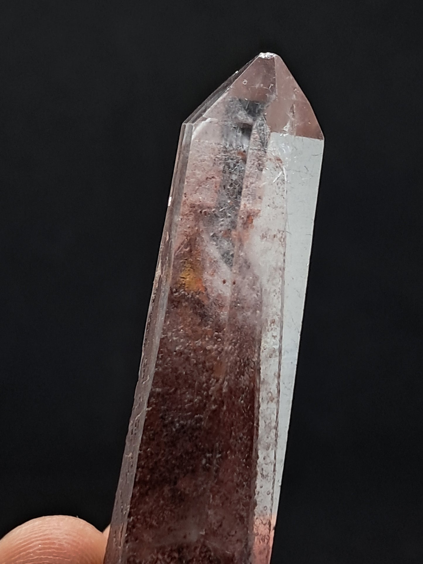 Cuarzo hematita con múltiples fantasmas (Telangana), punta de cristal natural | Ejemplar mineral n.° HPQ1