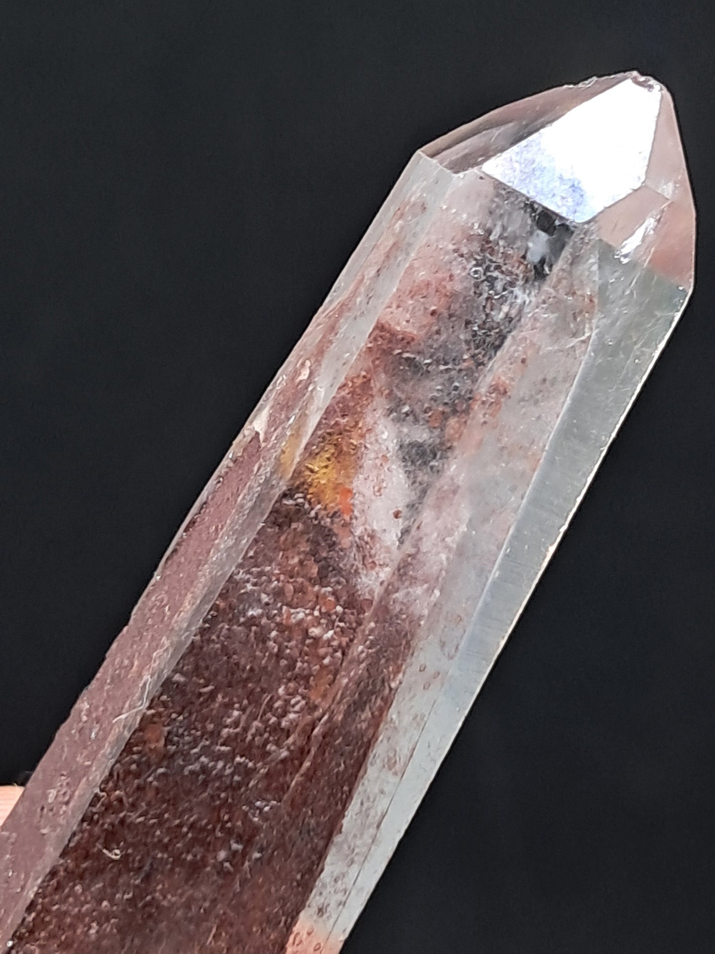 Cuarzo hematita con múltiples fantasmas (Telangana), punta de cristal natural | Ejemplar mineral n.° HPQ1