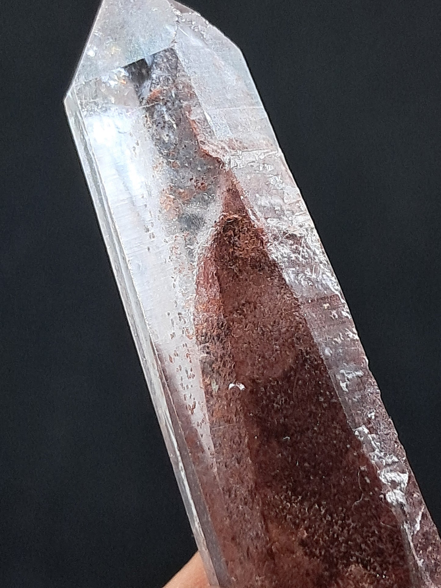Cuarzo hematita con múltiples fantasmas (Telangana), punta de cristal natural | Ejemplar mineral n.° HPQ1