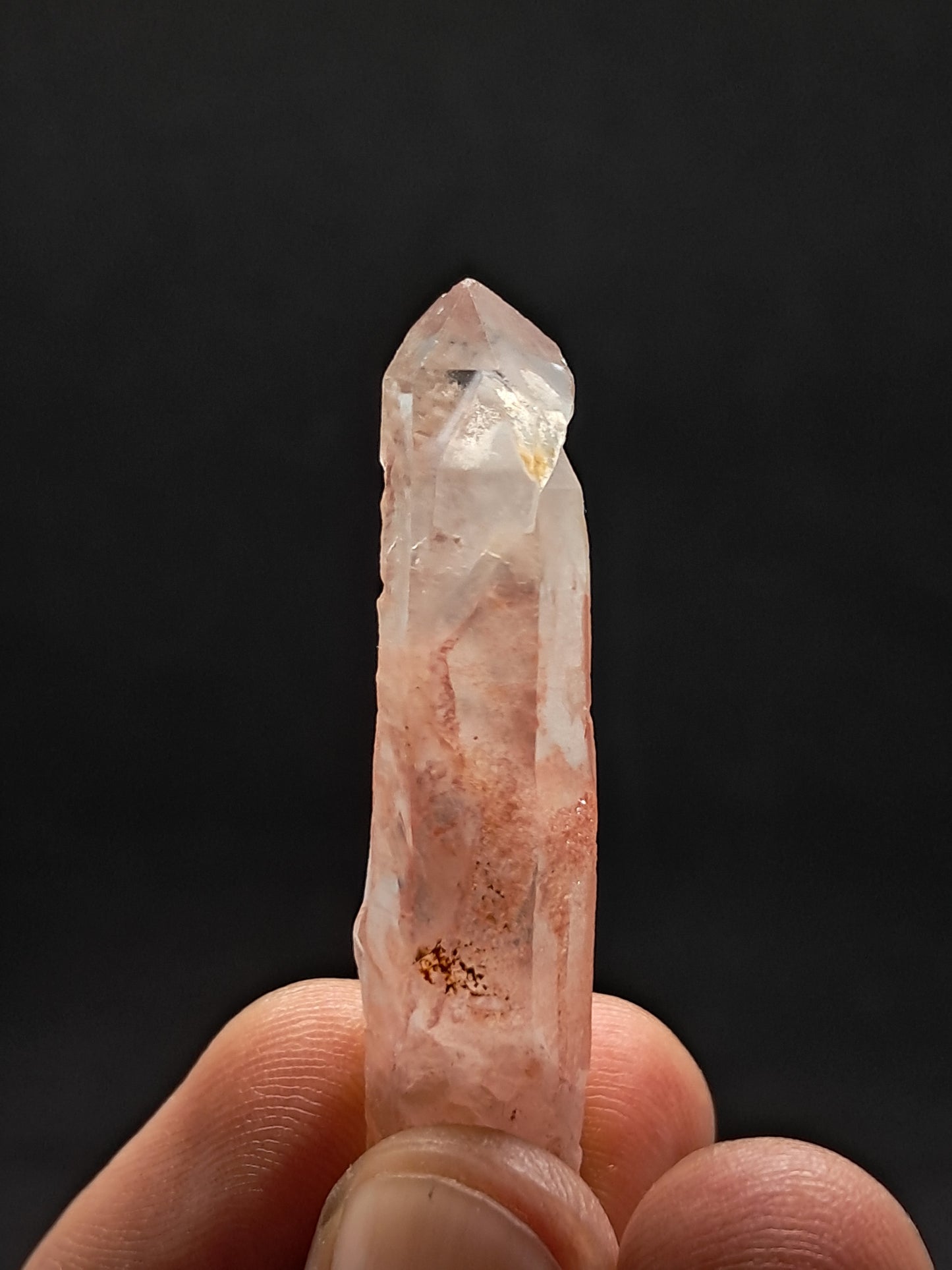 Cuarzo fantasma hematita (Telangana) Punta de cristal natural | Ejemplar mineral n.° HPQ8