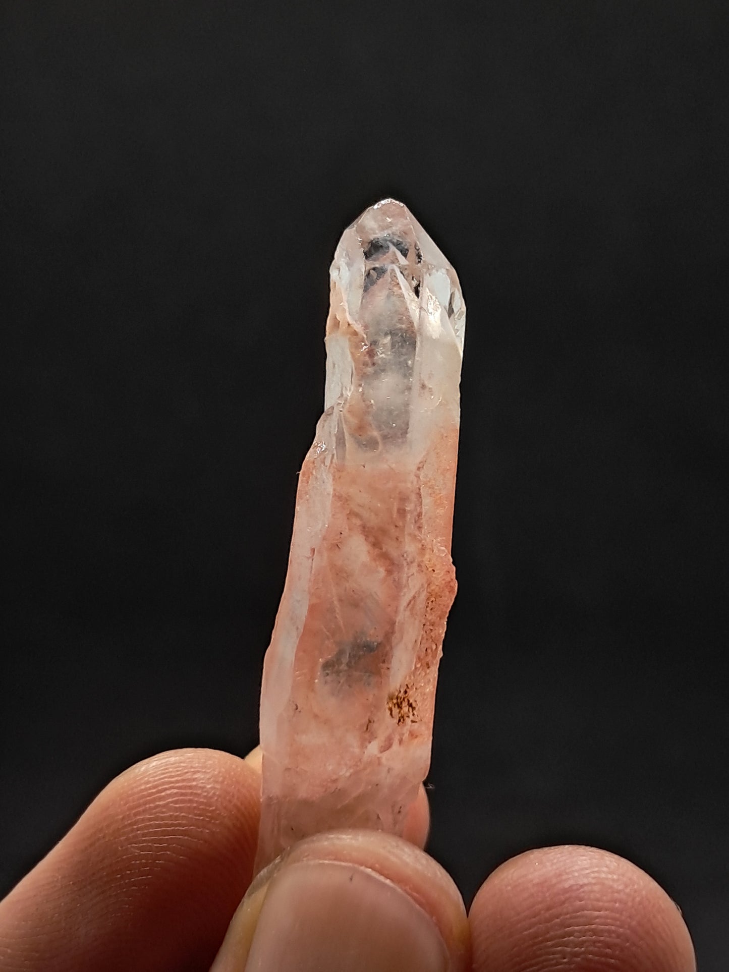 Cuarzo fantasma hematita (Telangana) Punta de cristal natural | Ejemplar mineral n.° HPQ8